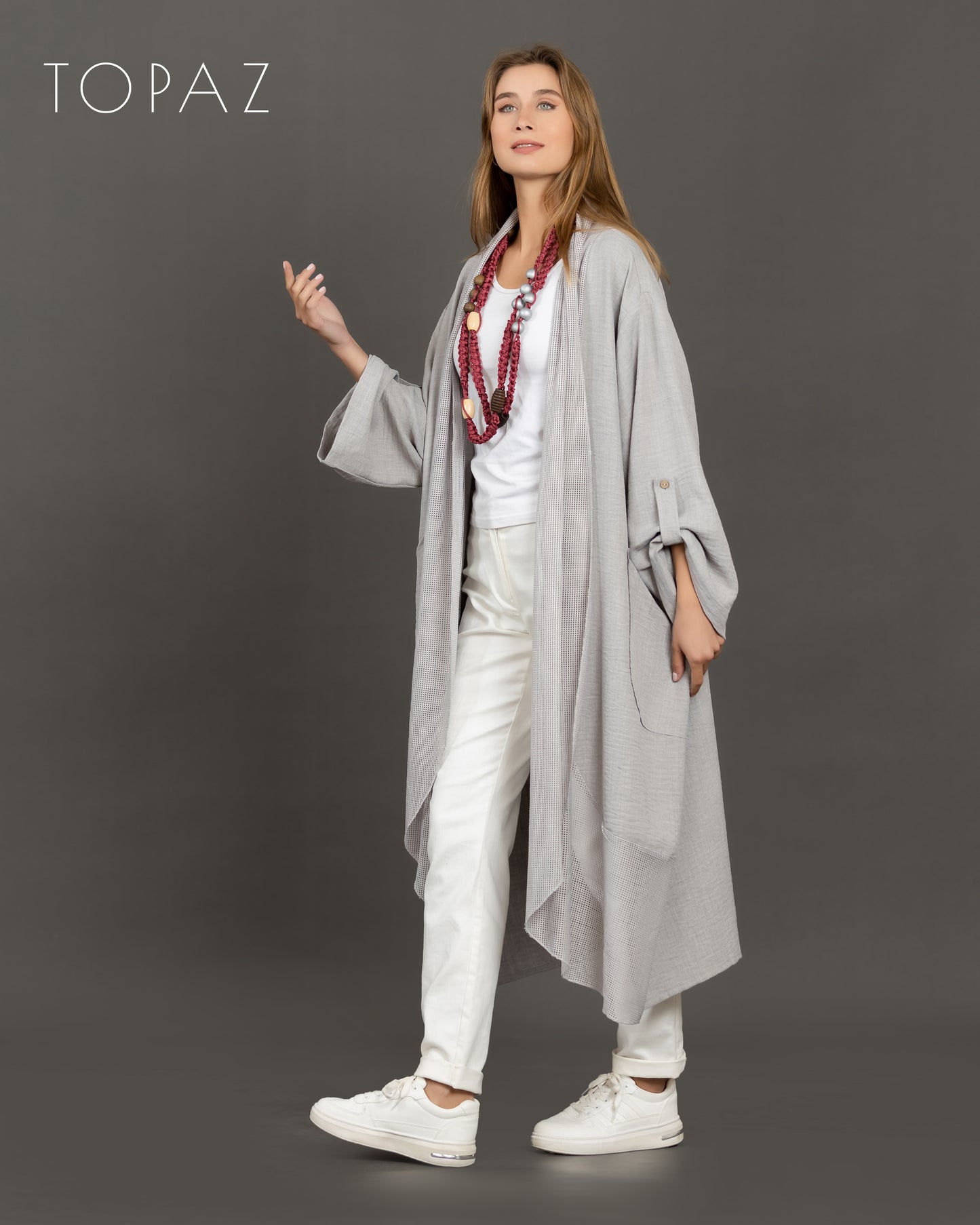Linen Cardigan With Netting