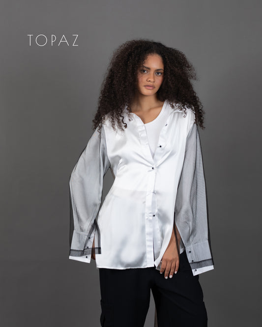 Satin Blouse with Tulle