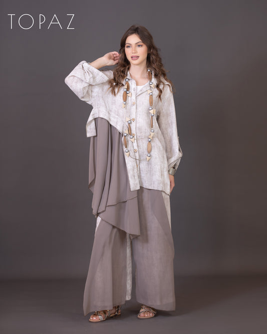 Two-Piece Linen and Chiffon Set