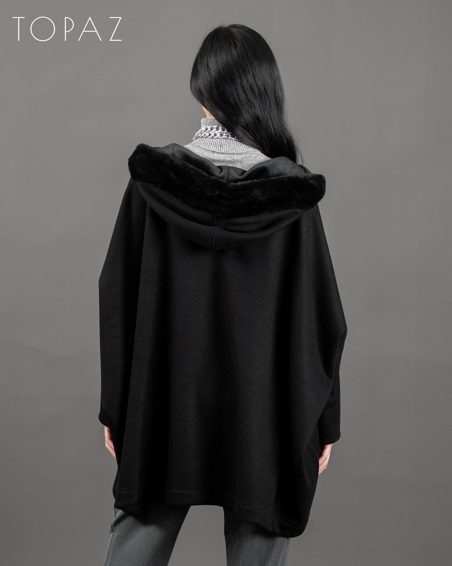 Knit Poncho With Fur