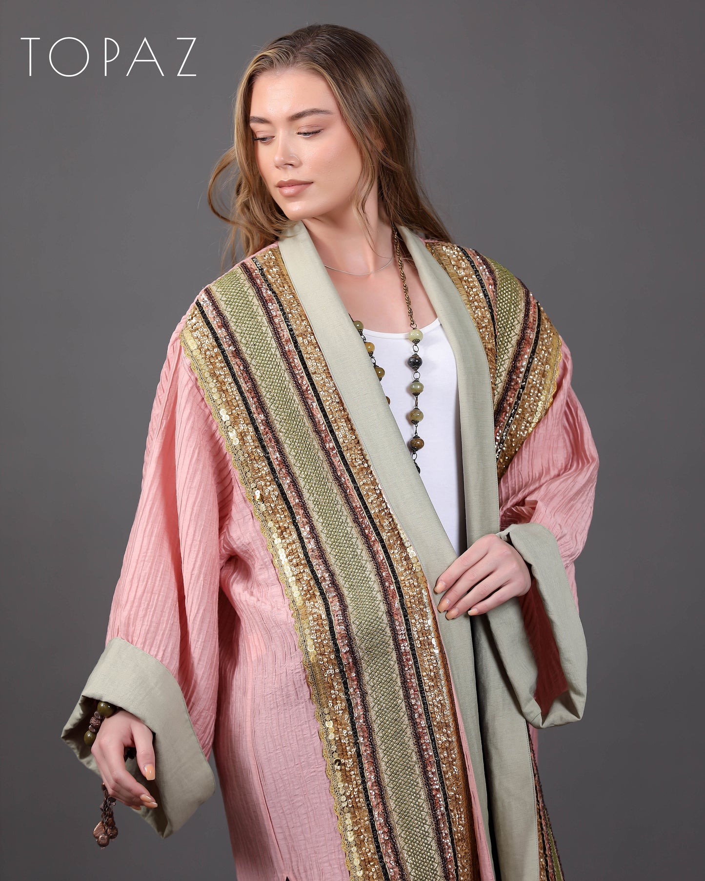 Pink Kaftan With Embroidery