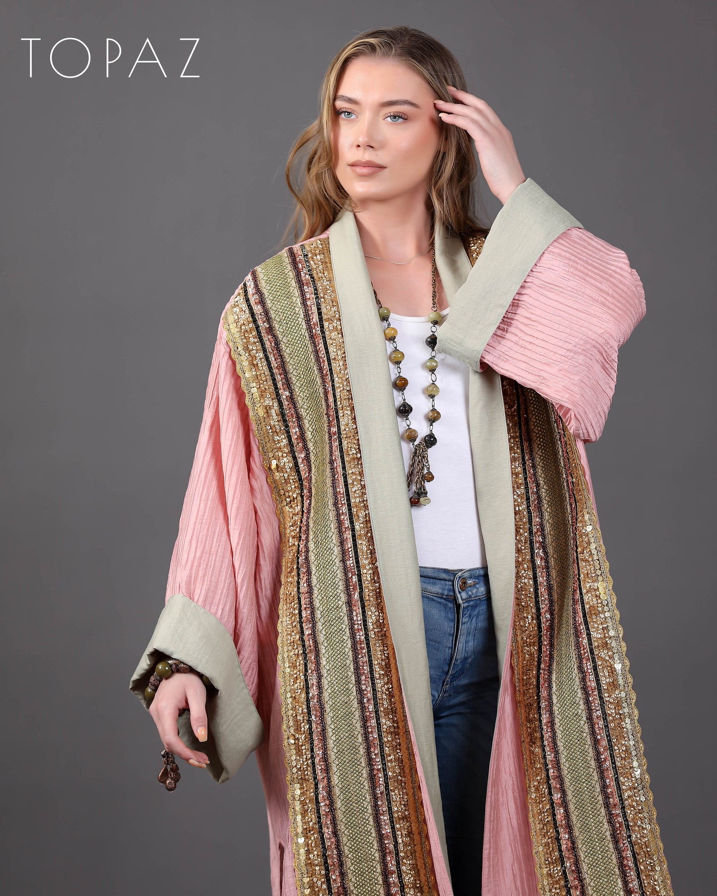 Pink Kaftan With Embroidery