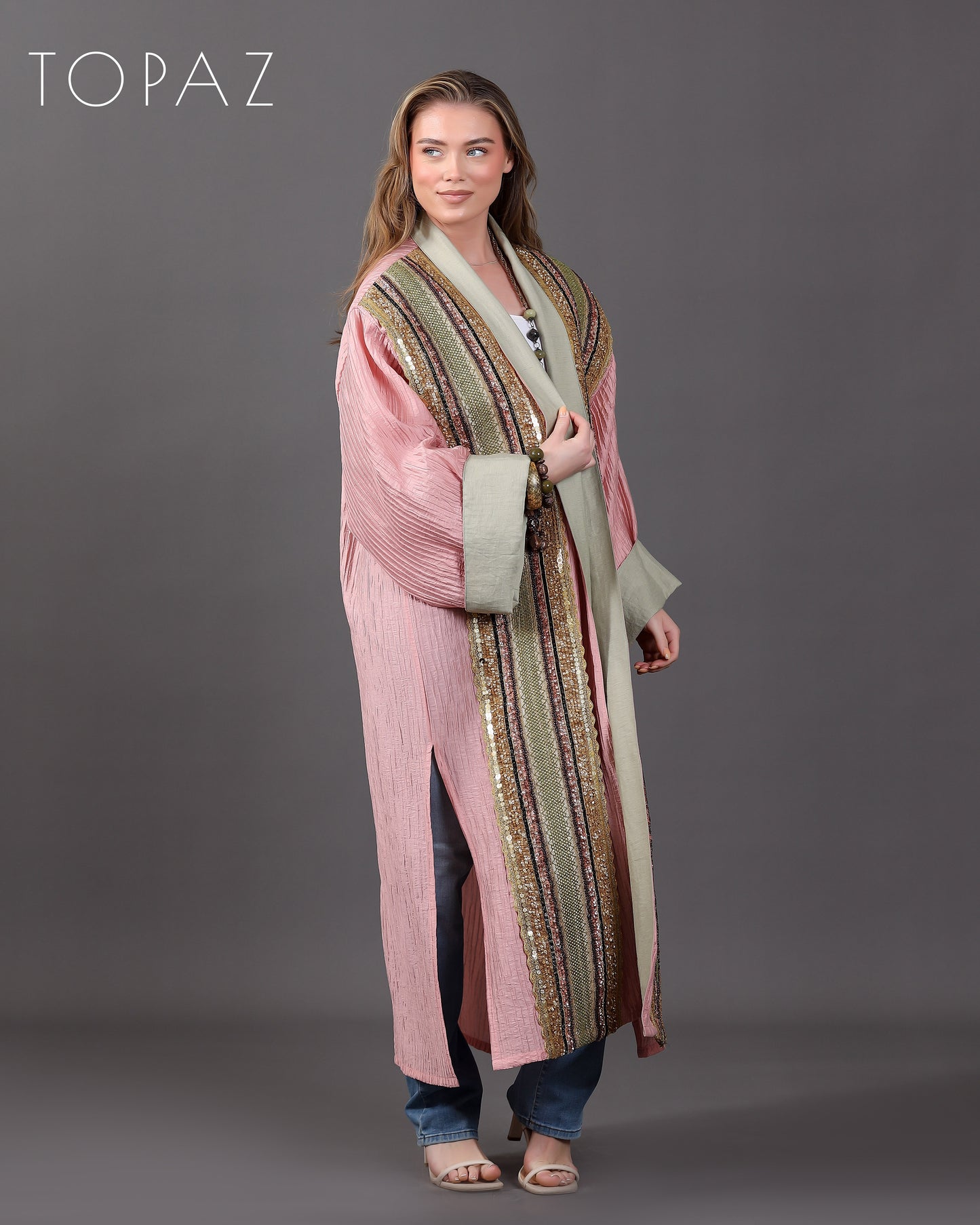 Pink Kaftan With Embroidery