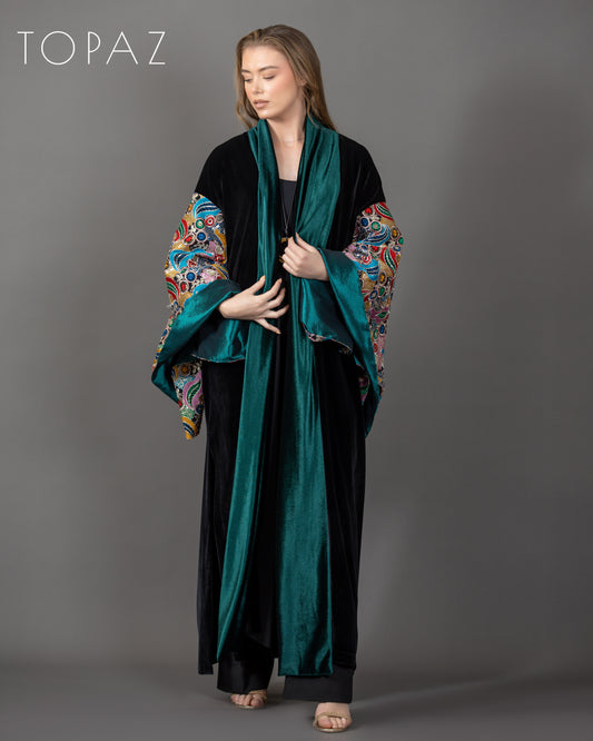 Embroidered Kaftan with Emerald Lining