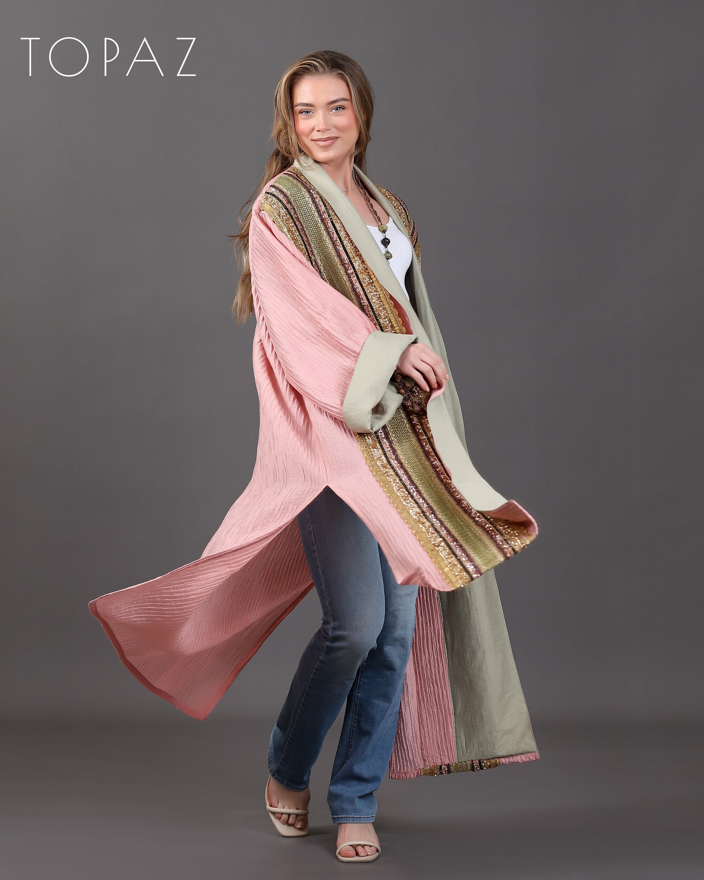 Pink Kaftan With Embroidery