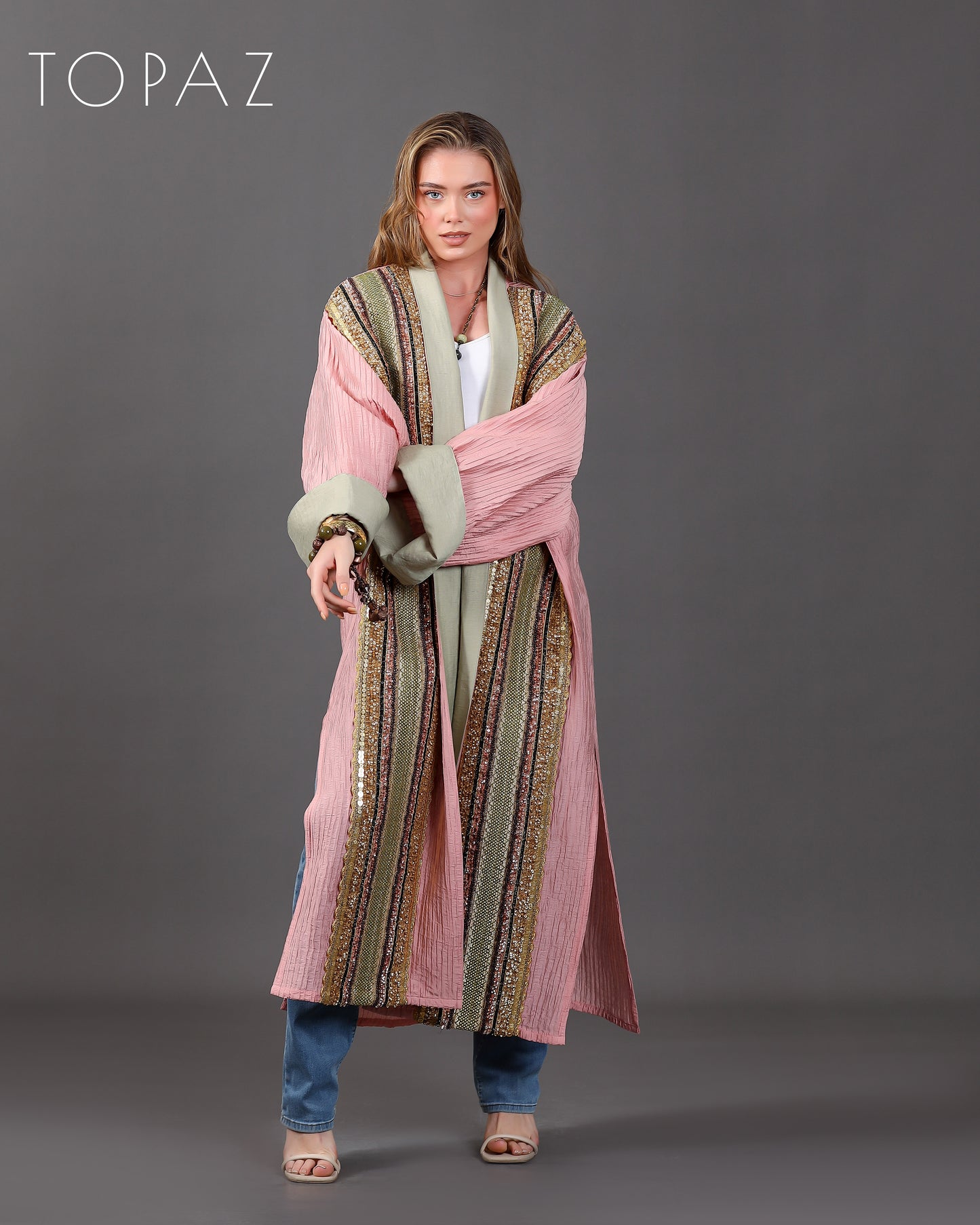 Pink Kaftan With Embroidery