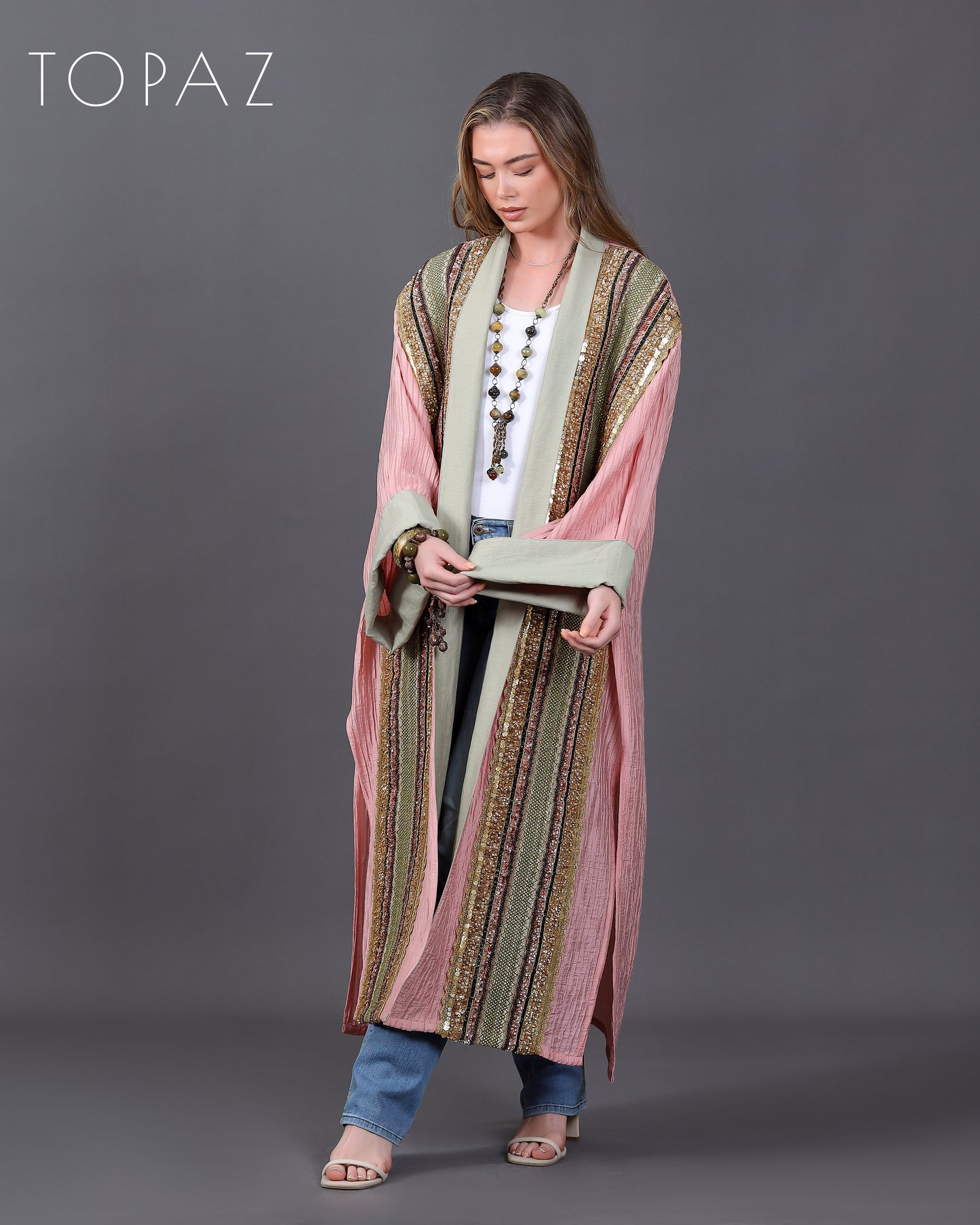 Pink Kaftan With Embroidery