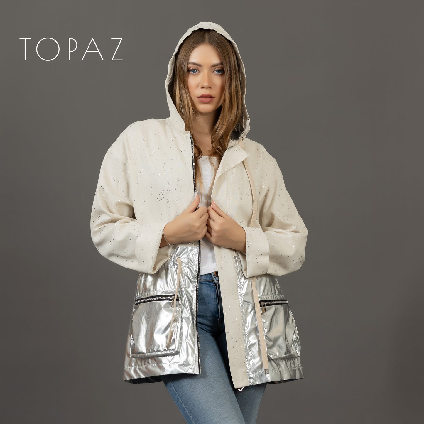 Linen Jacket with Metallic Panel