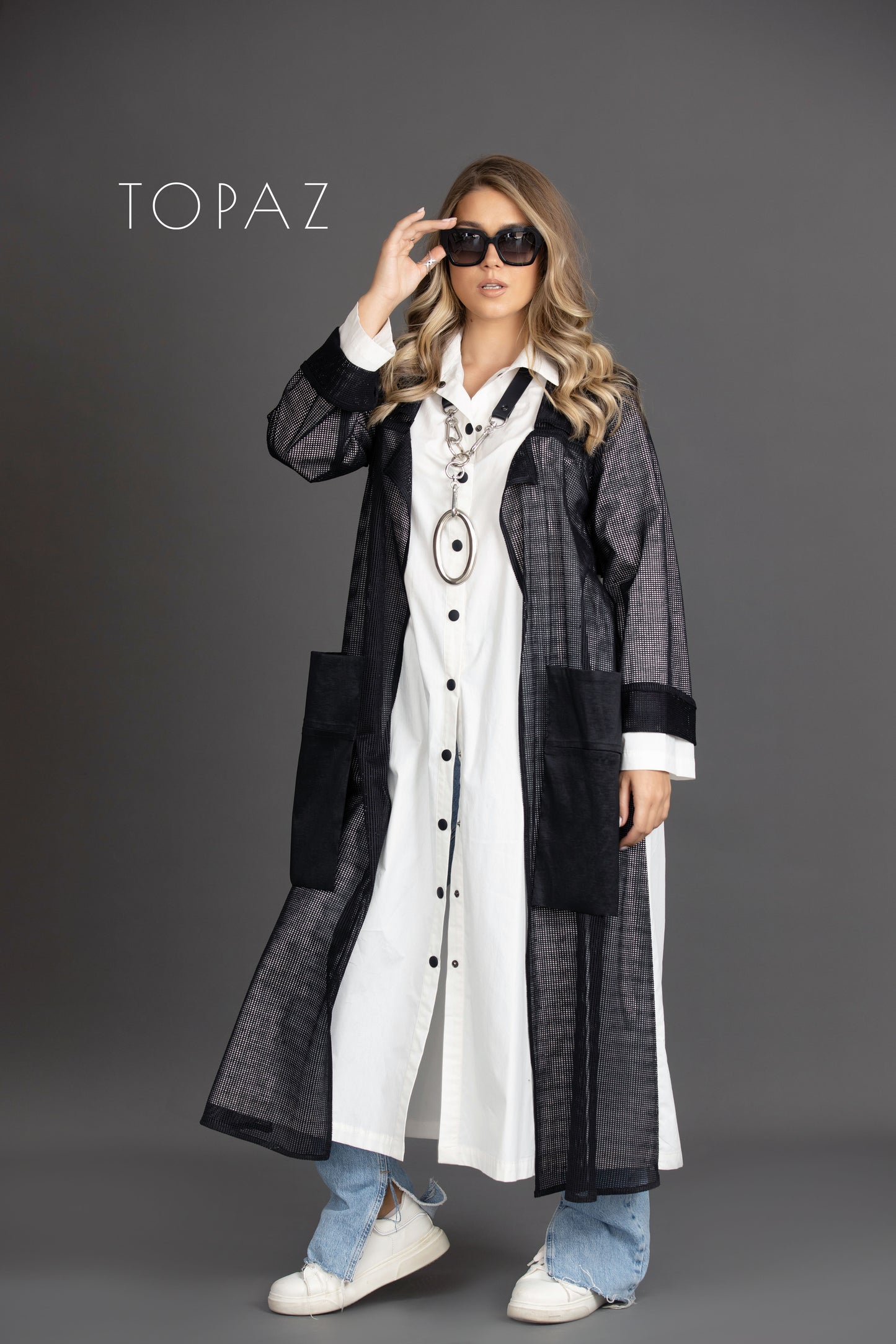 Poplin Dress with Net Cardigan