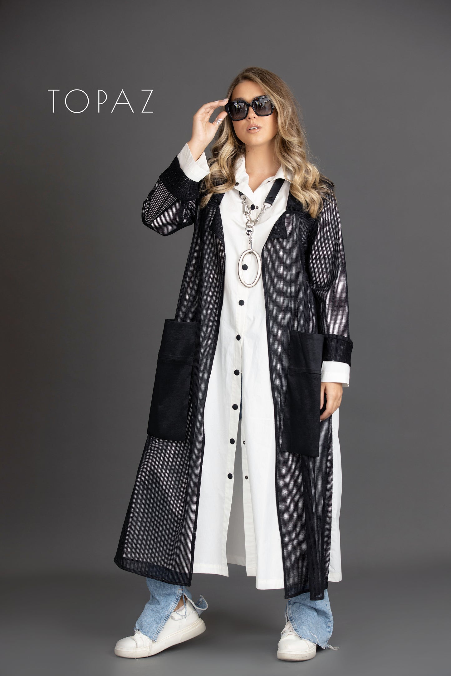 Poplin Dress with Net Cardigan