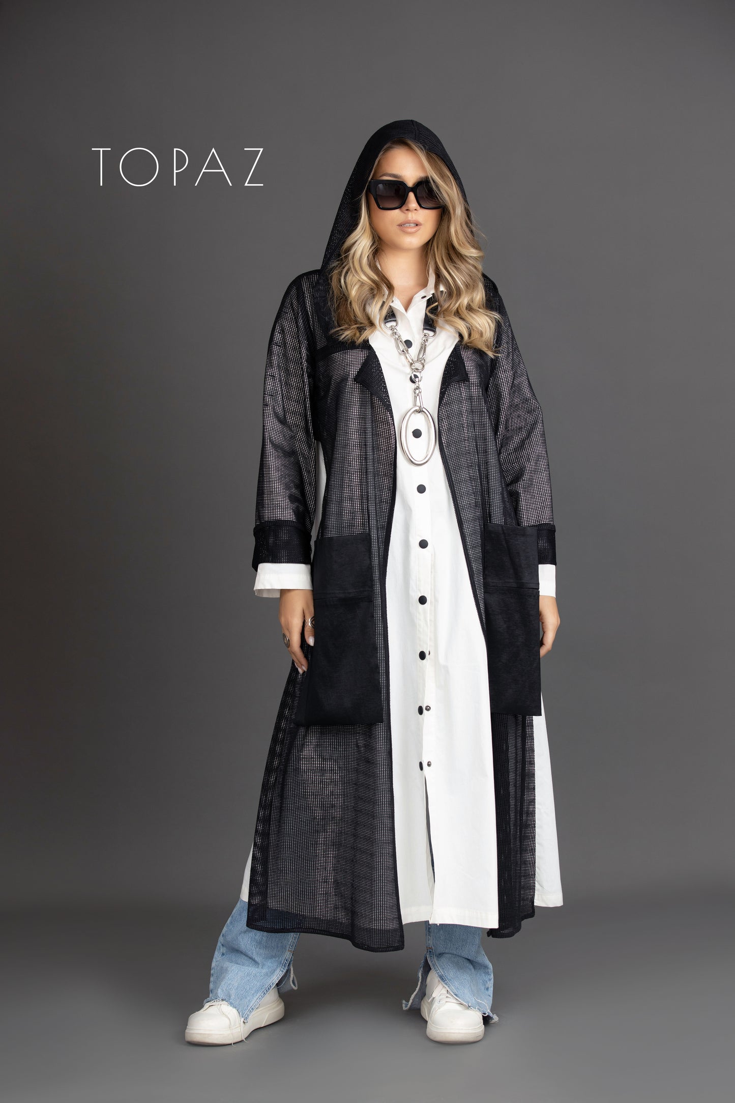 Poplin Dress with Net Cardigan