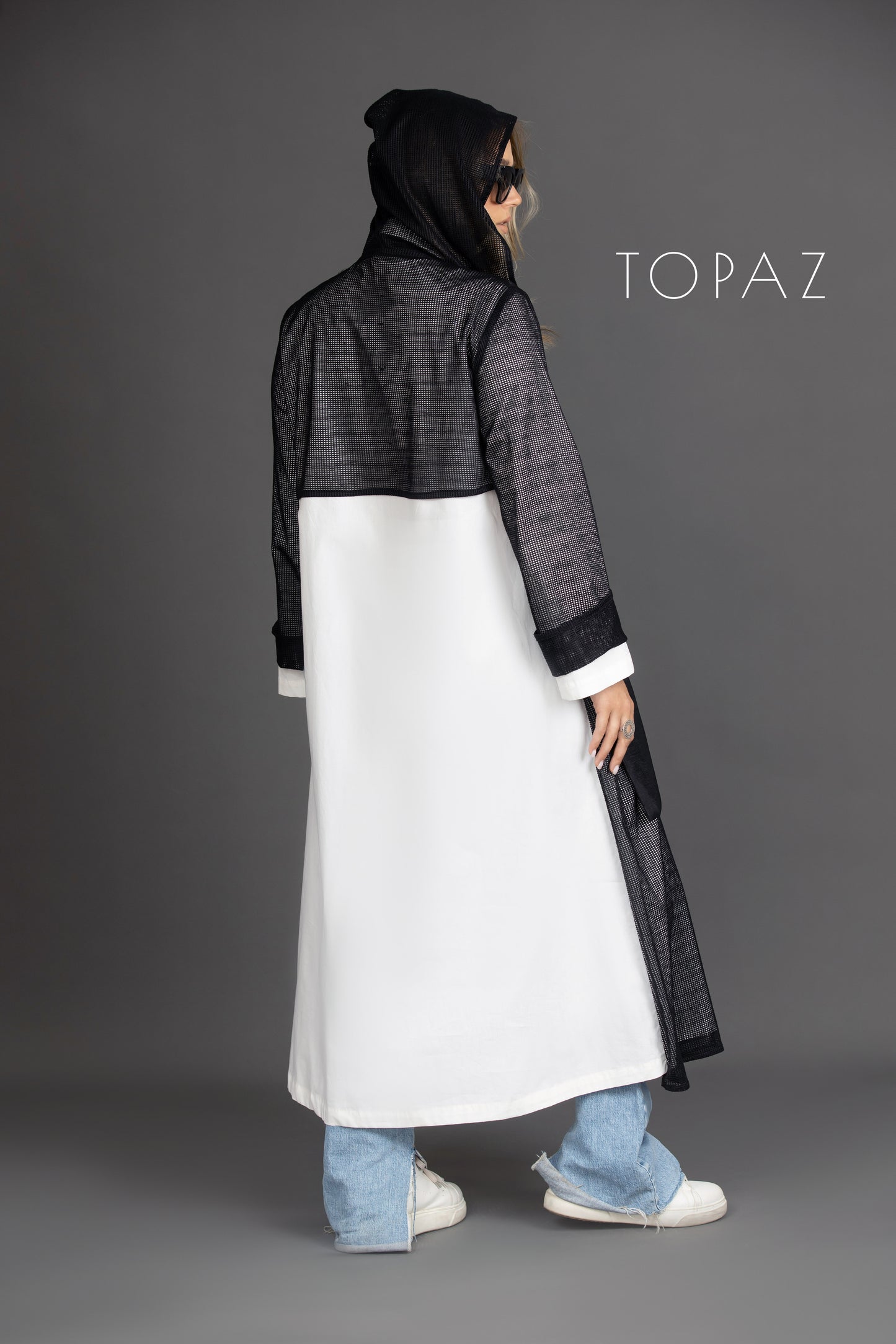 Poplin Dress with Net Cardigan