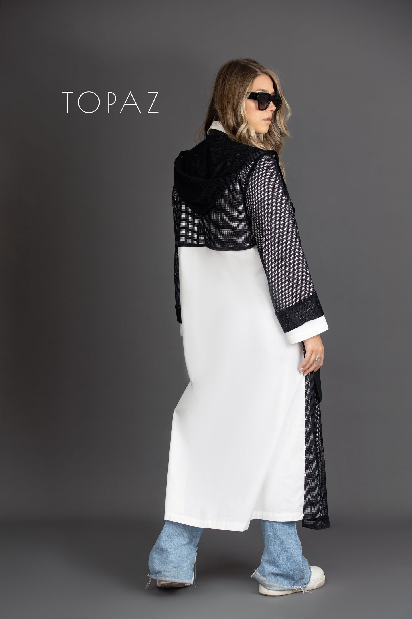 Poplin Dress with Net Cardigan