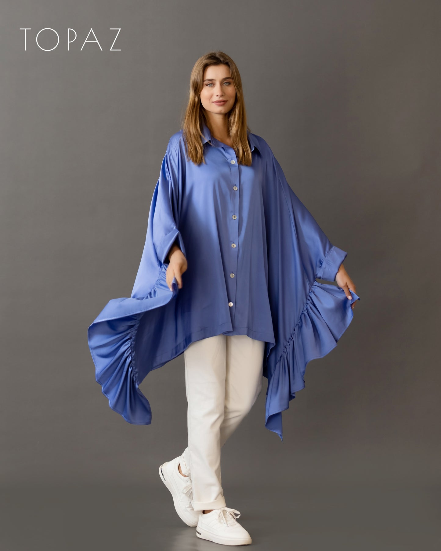 Satin Blouse with Ruffles