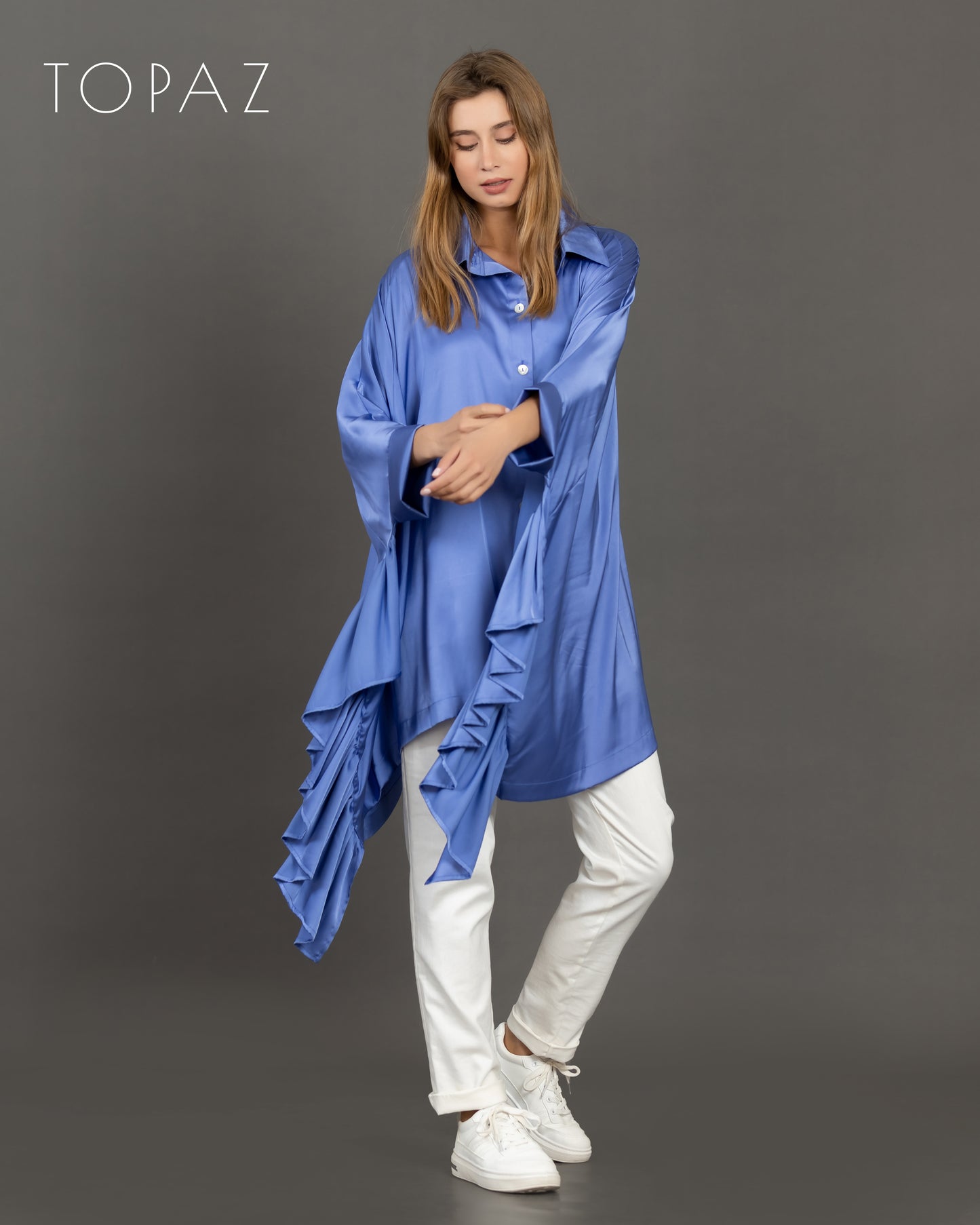 Satin Blouse with Ruffles