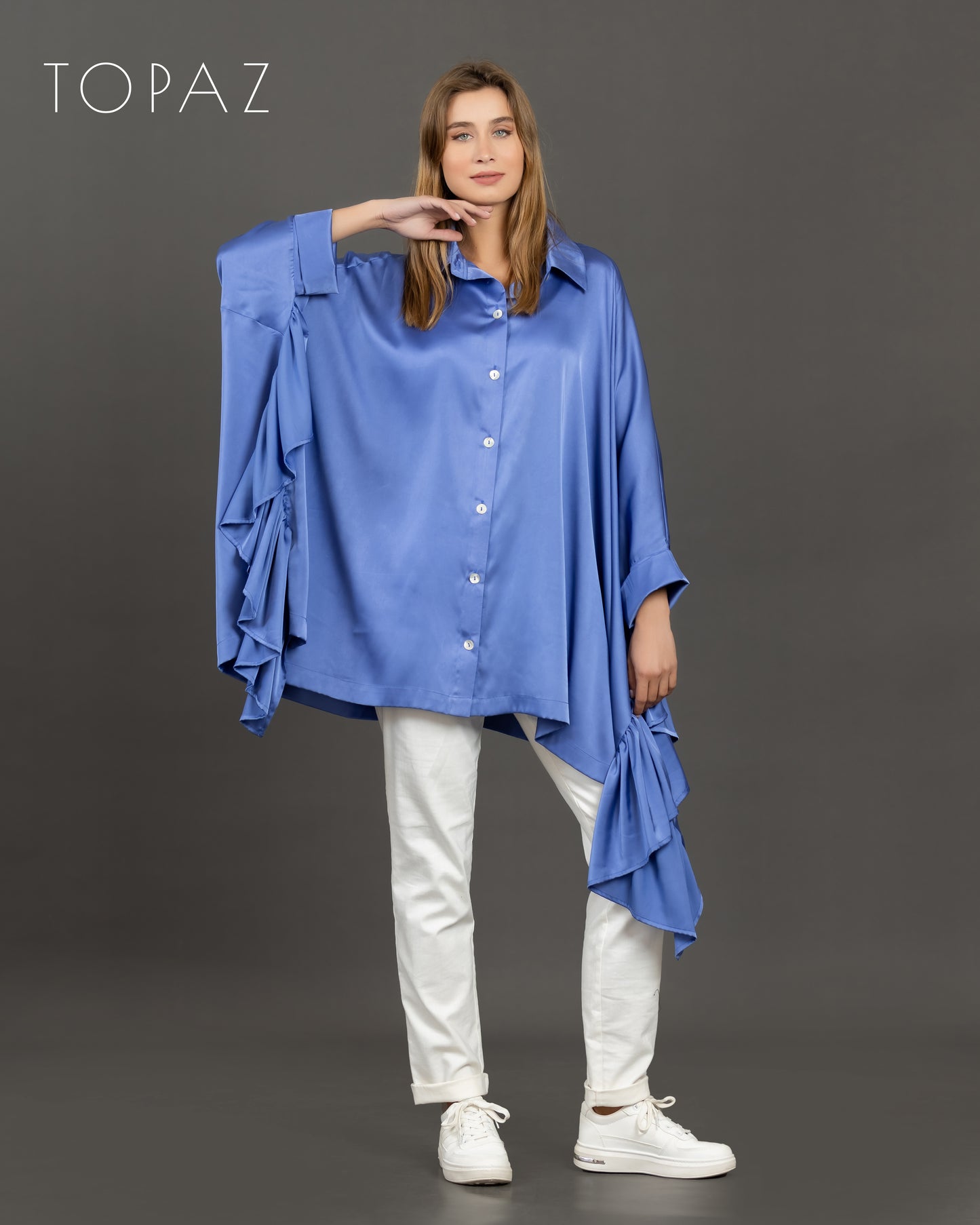 Satin Blouse with Ruffles