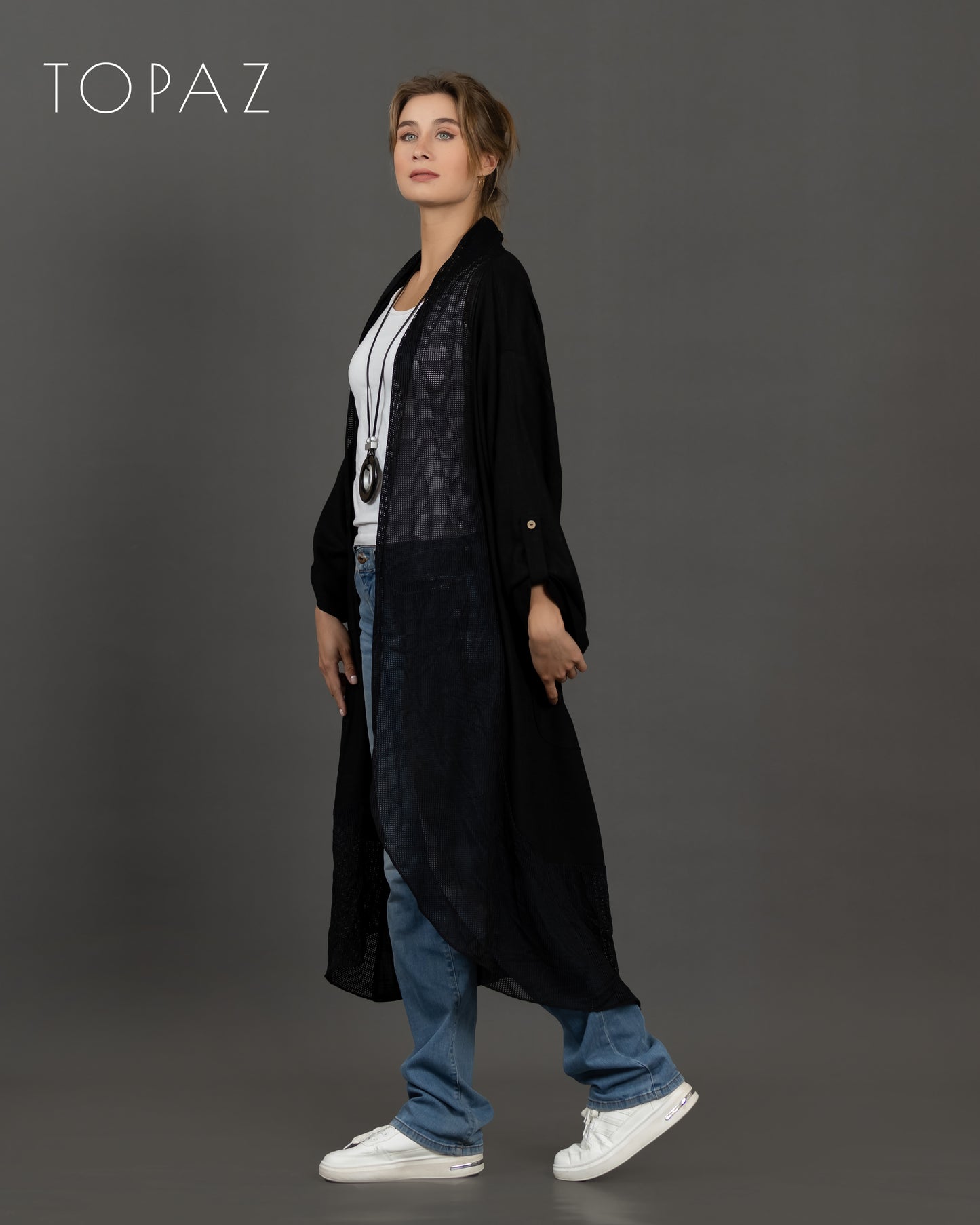 Linen Cardigan With Netting