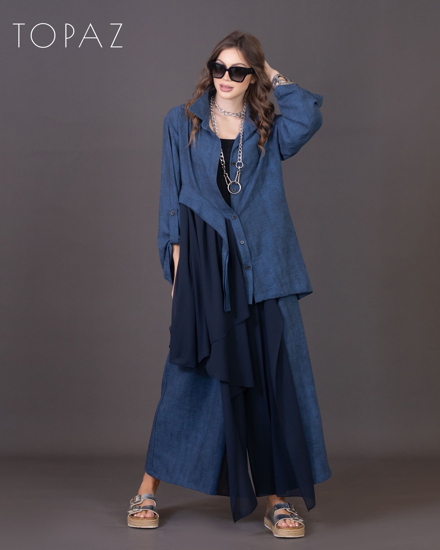 Two-Piece Linen and Chiffon Set