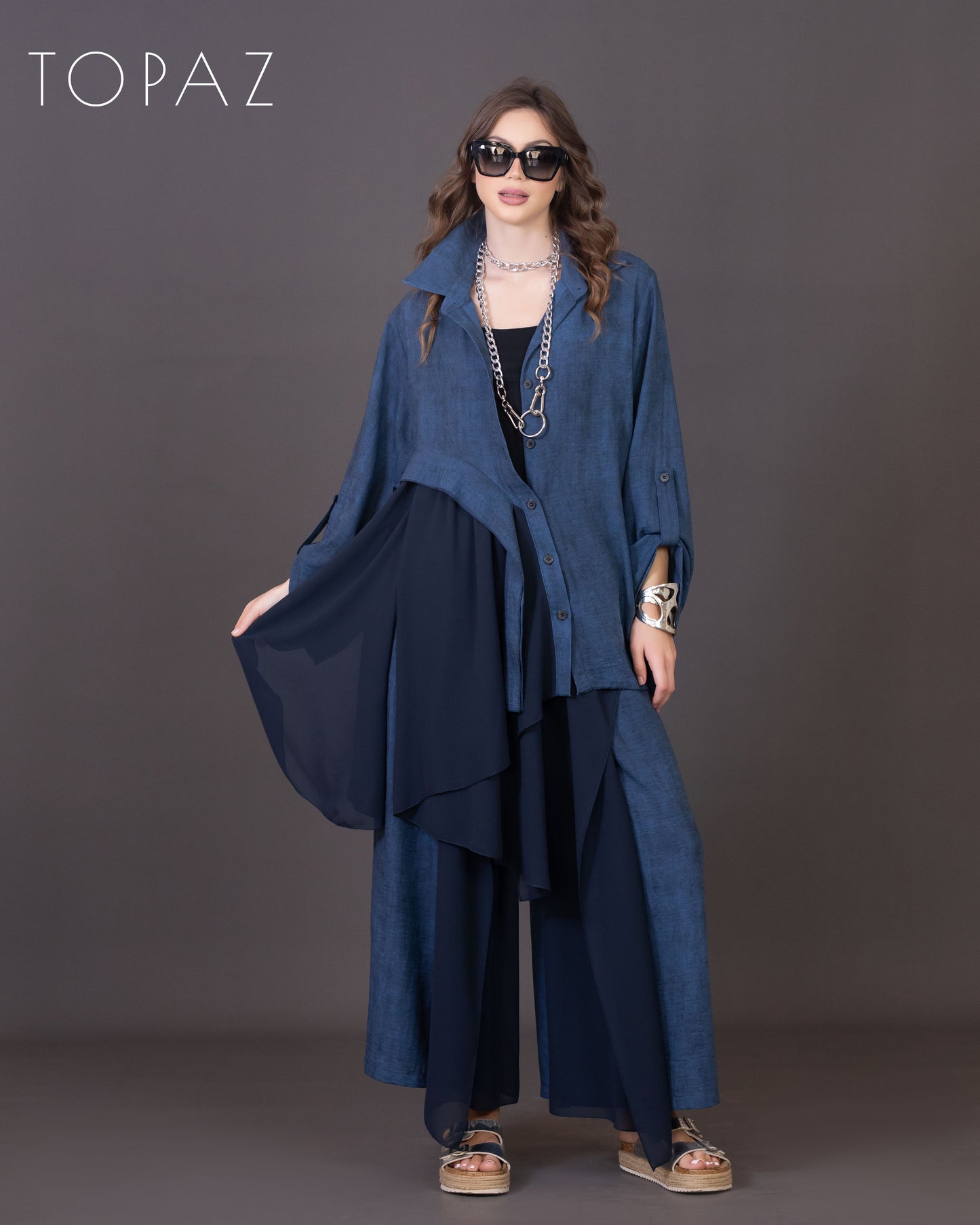 Two-Piece Linen and Chiffon Set