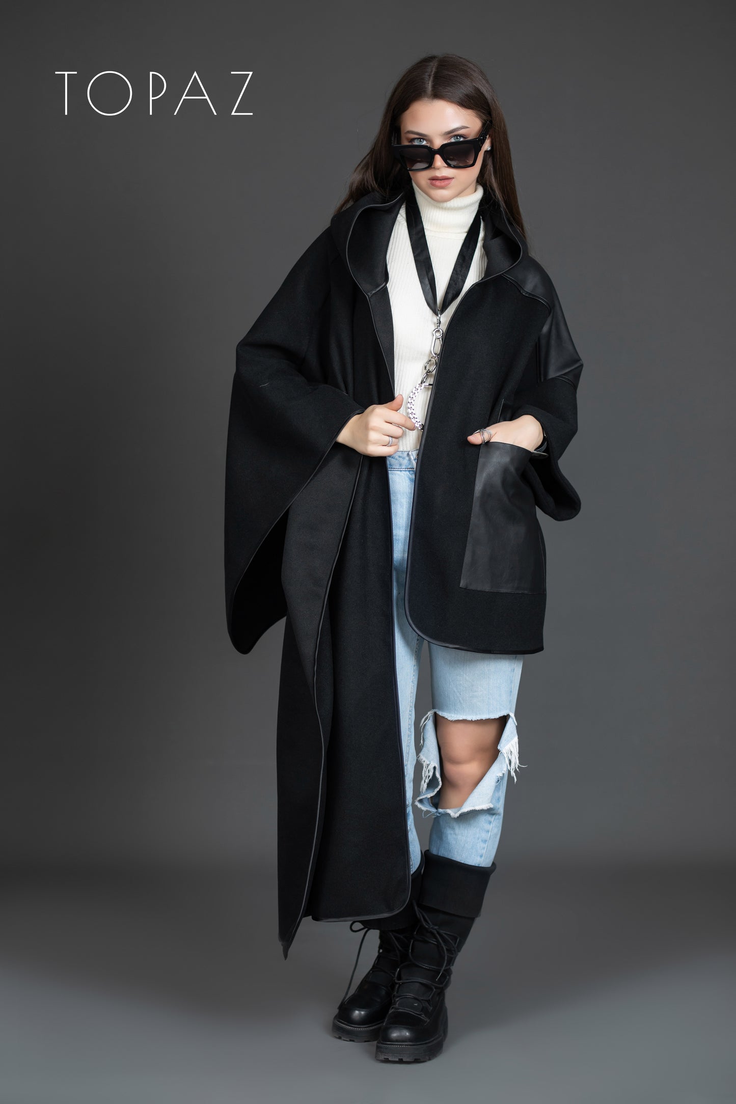 Cape with Leather Detailing