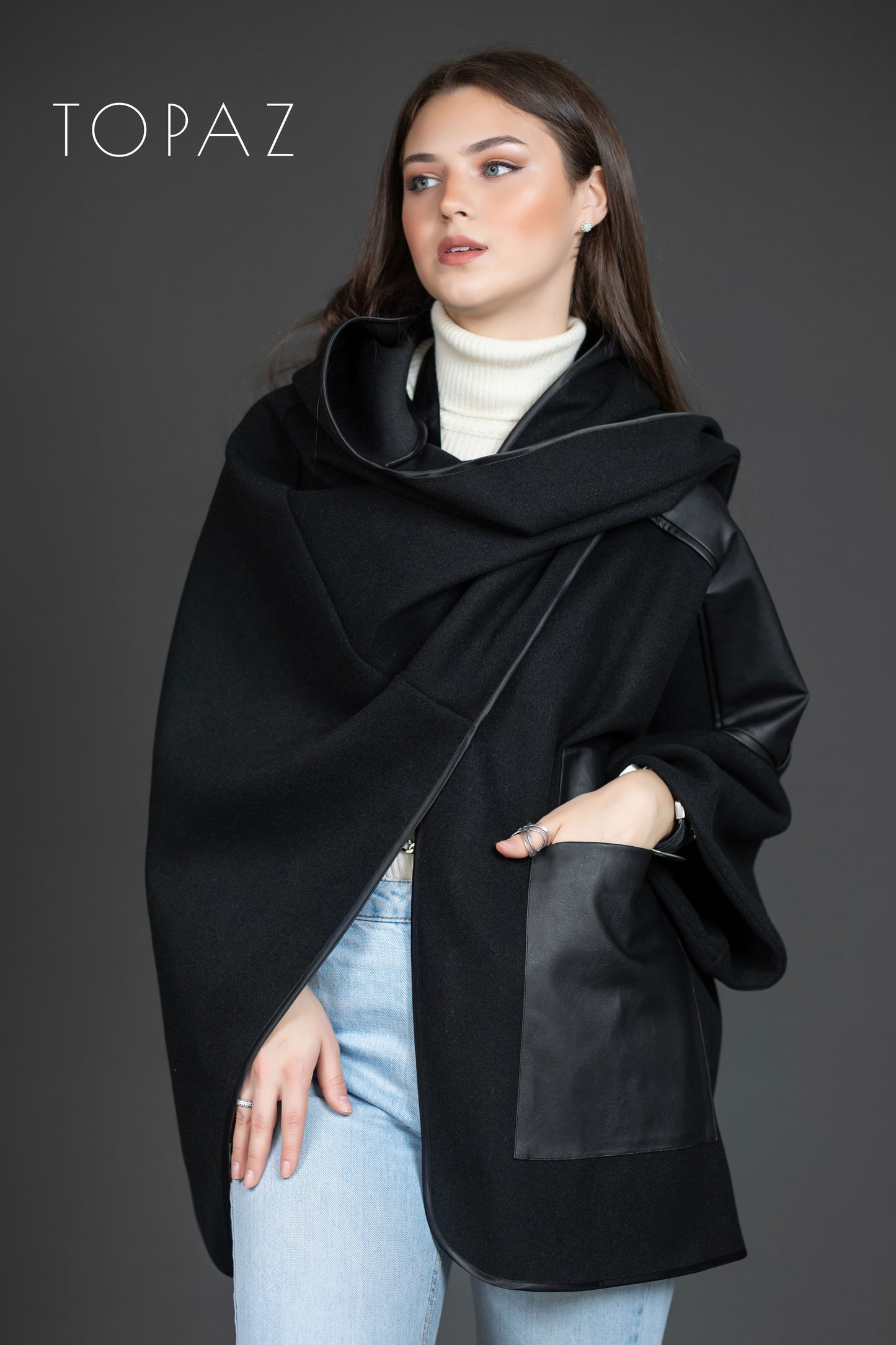 Cape with Leather Detailing