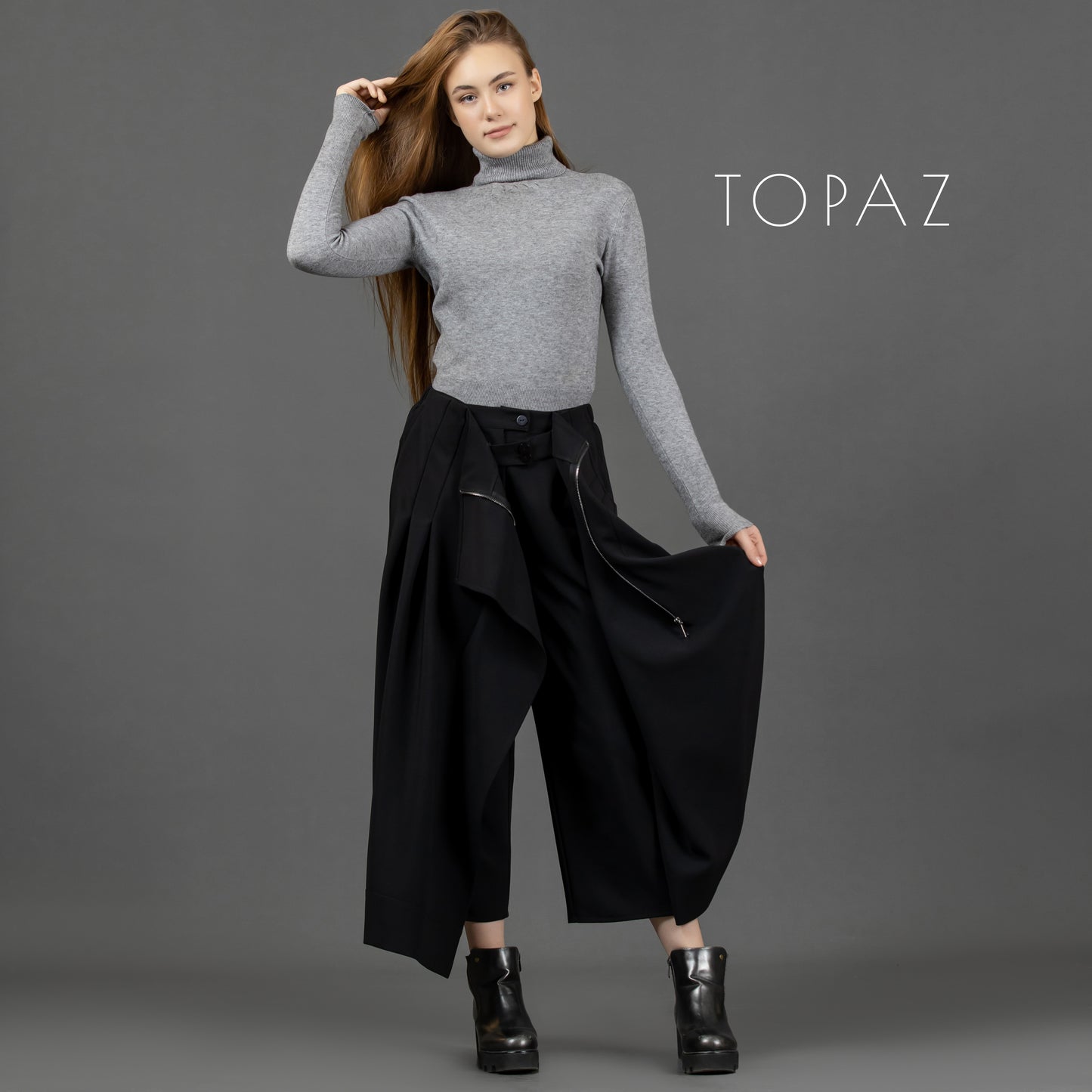 Pants with Zipper Skirt Effect