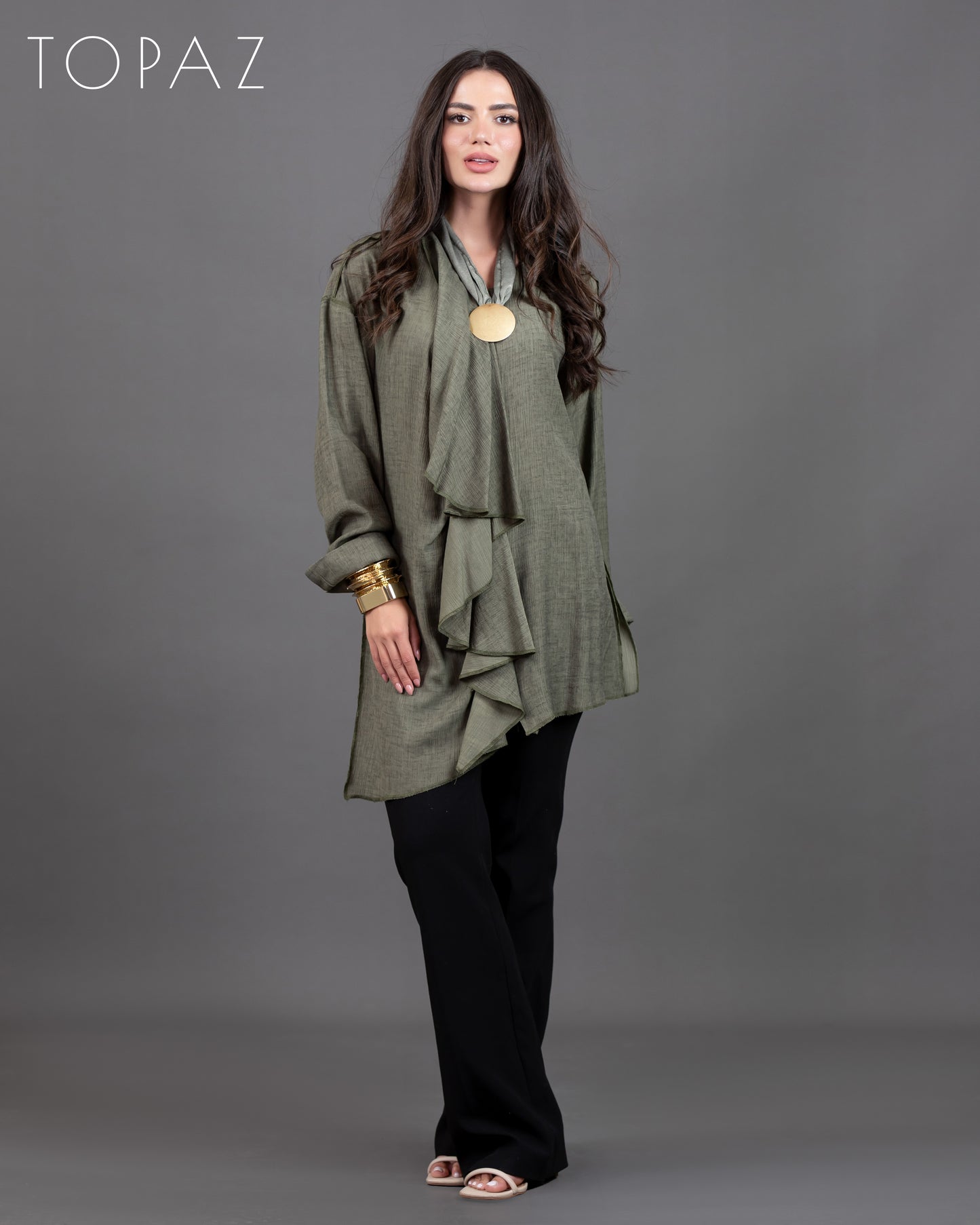 Ruffle Blouse With Zipper