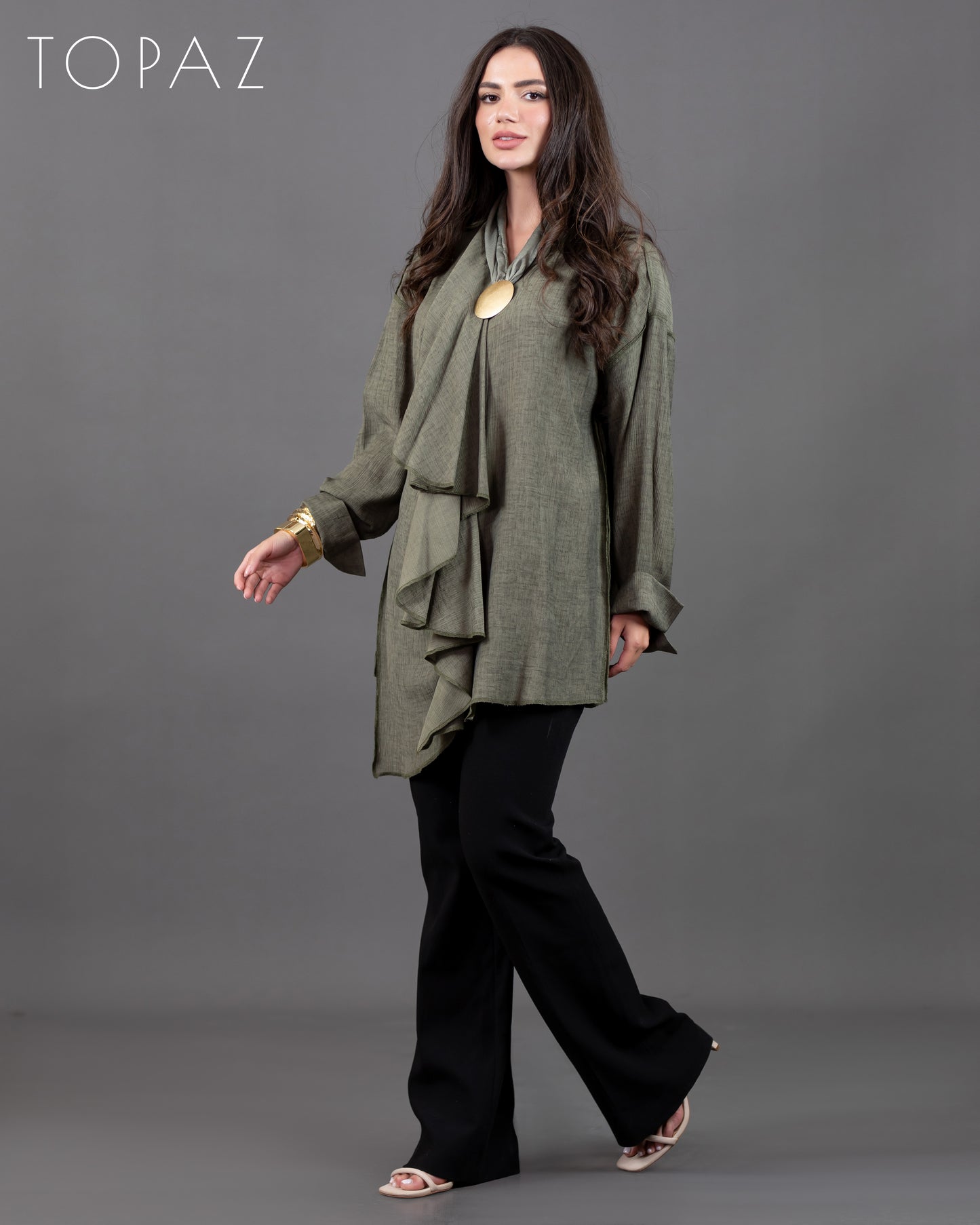 Ruffle Blouse With Zipper