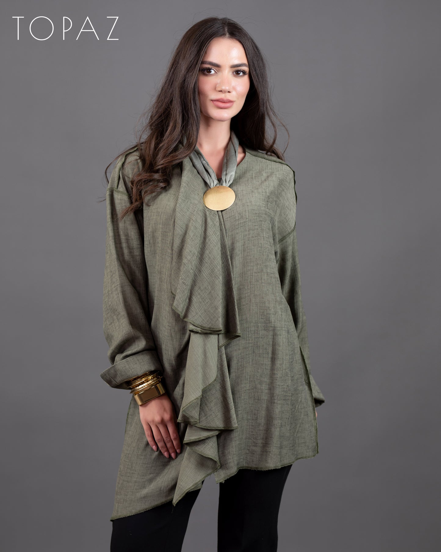 Ruffle Blouse With Zipper
