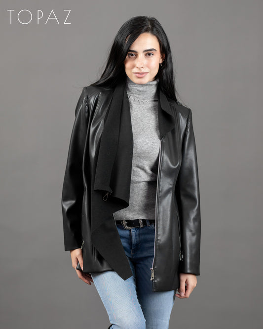 Leather Jacket With Wool Panelling