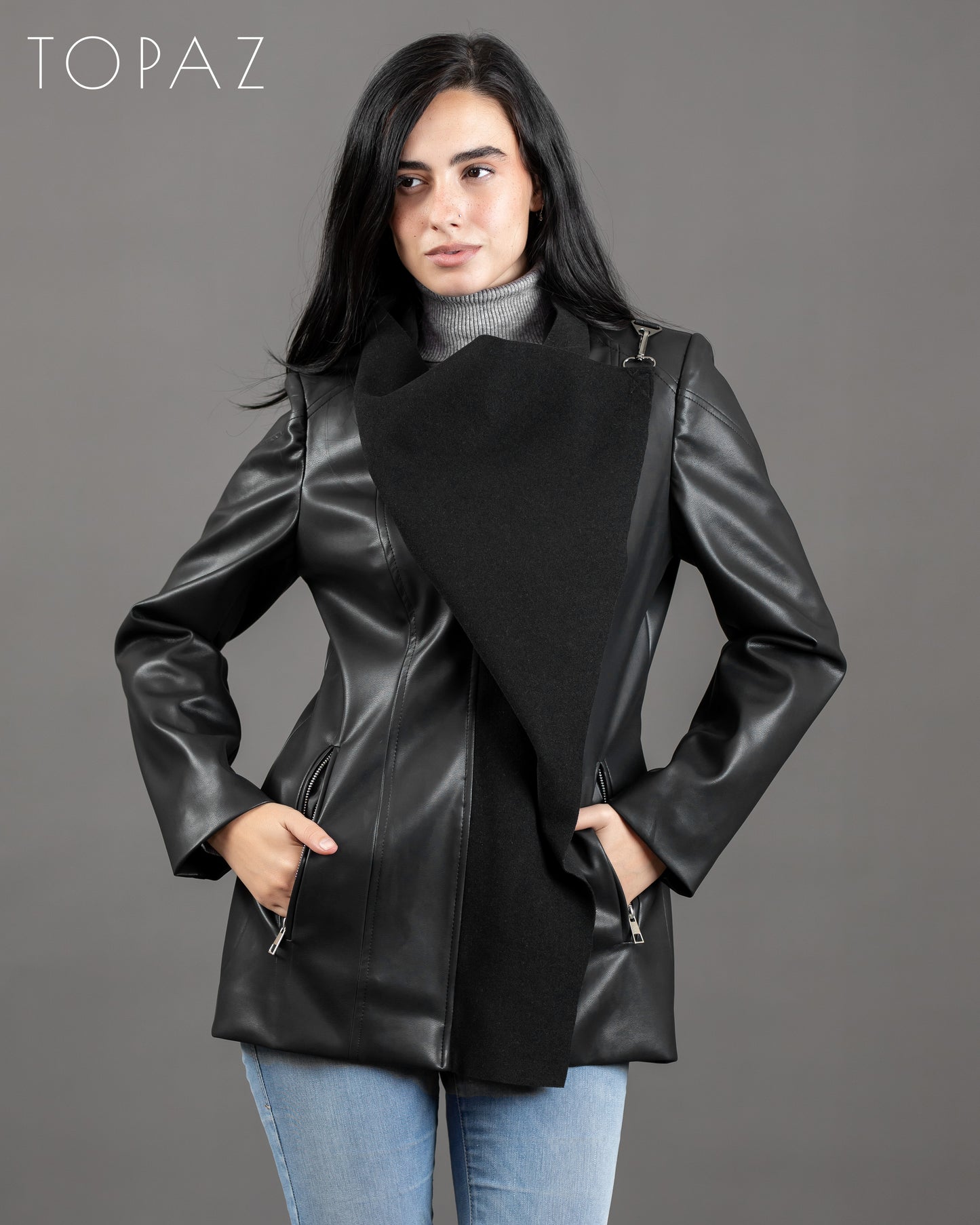 Leather Jacket With Wool Panelling