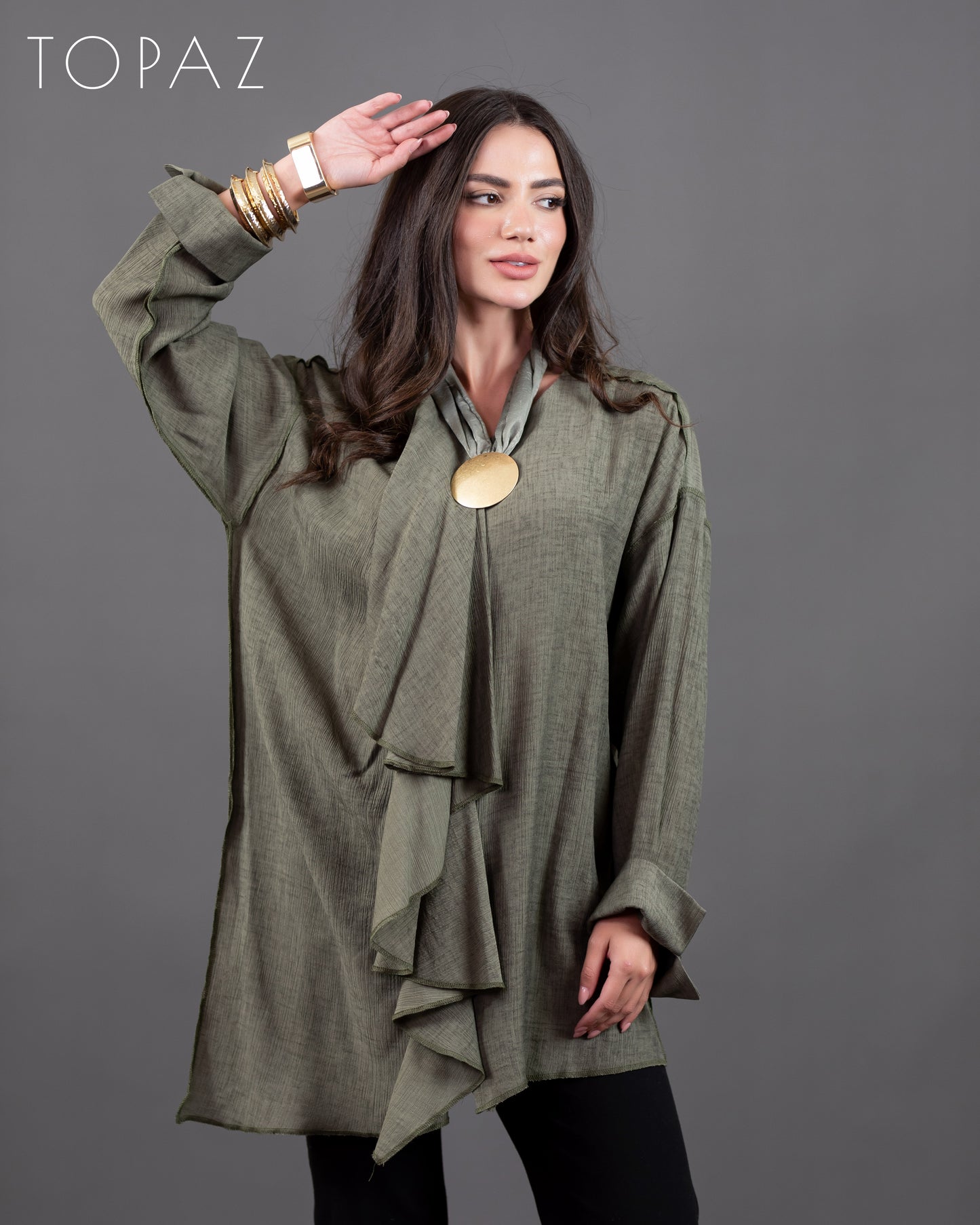 Ruffle Blouse With Zipper