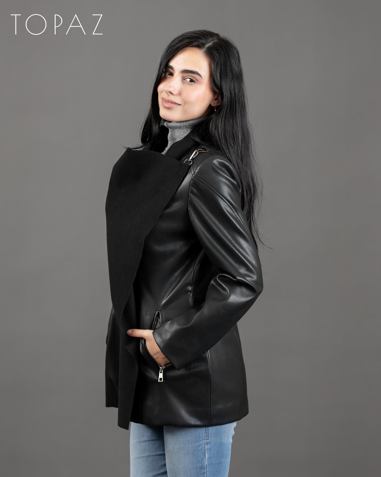 Leather Jacket With Wool Panelling