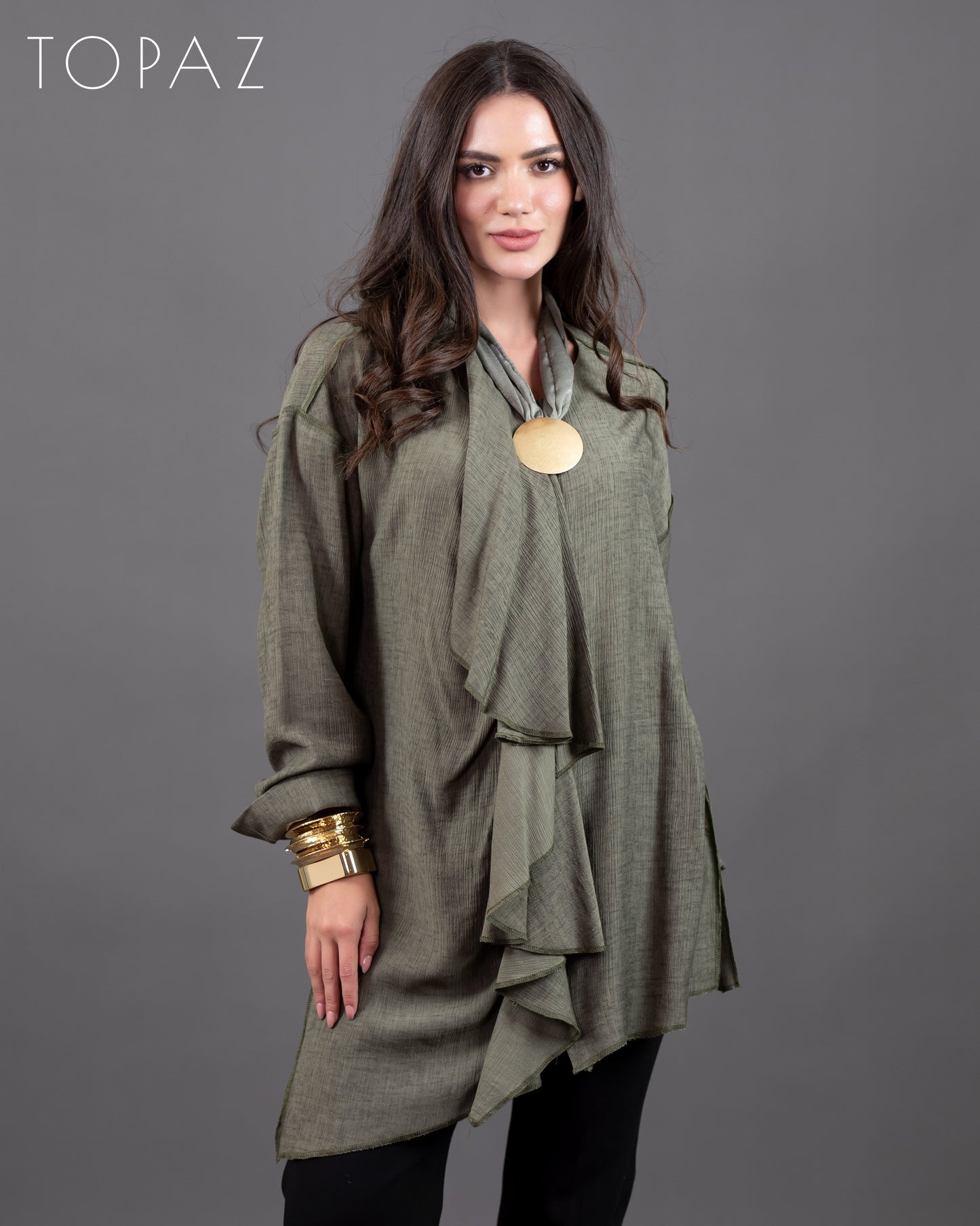 Ruffle Blouse With Zipper