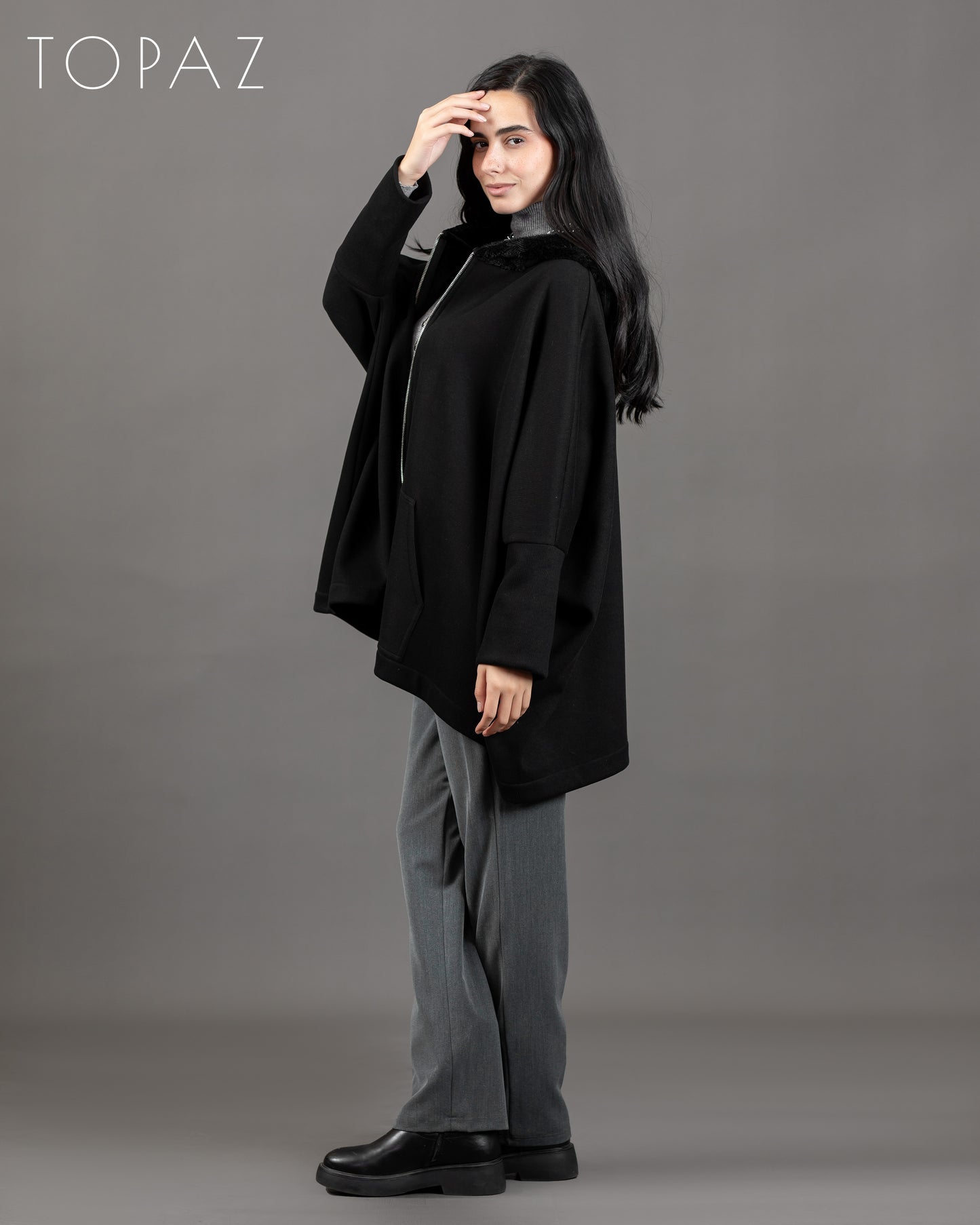 Knit Poncho With Fur