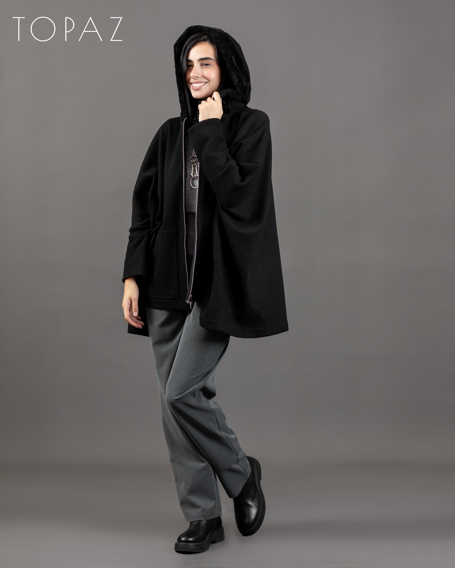 Knit Poncho With Fur