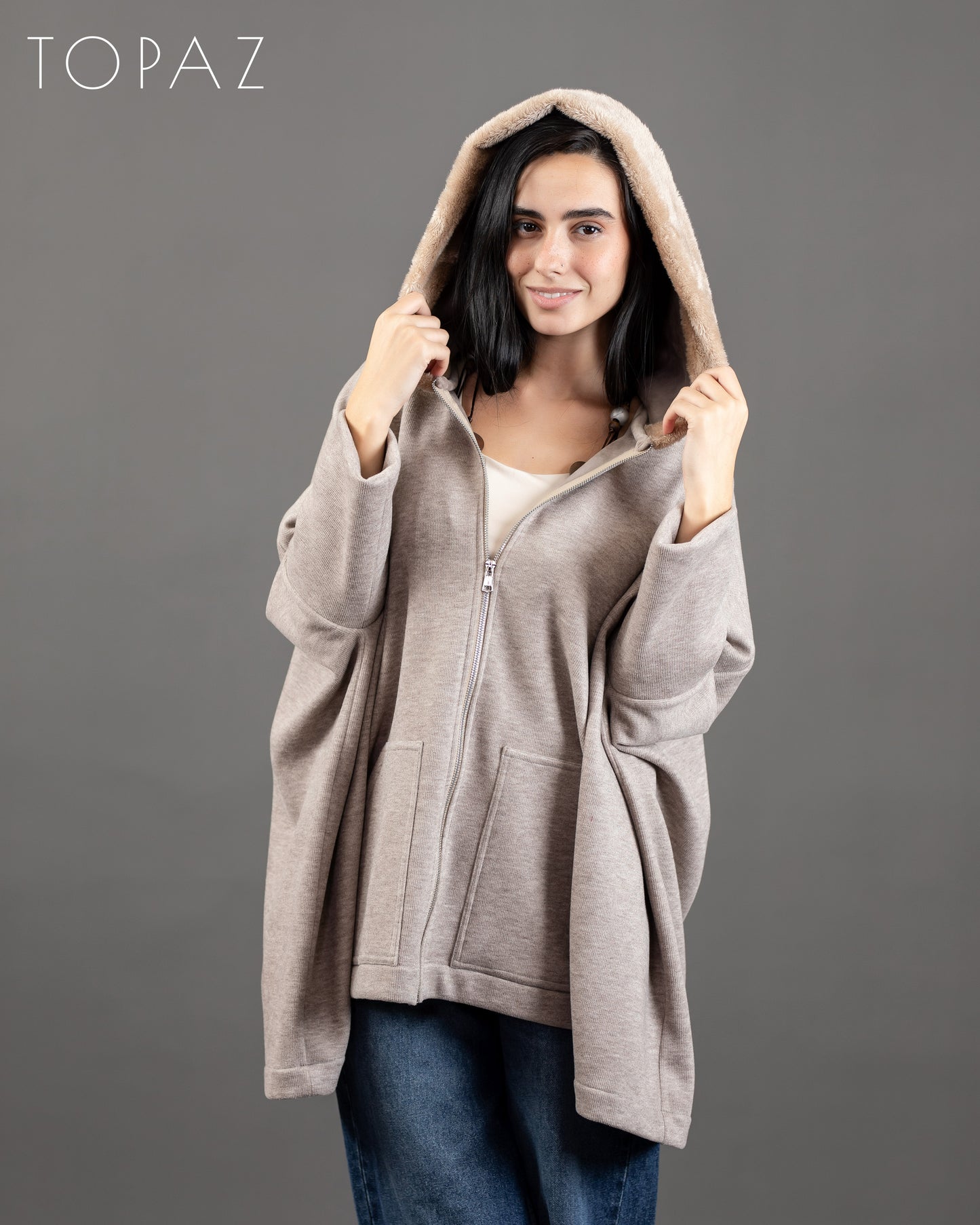 Knit Poncho With Fur