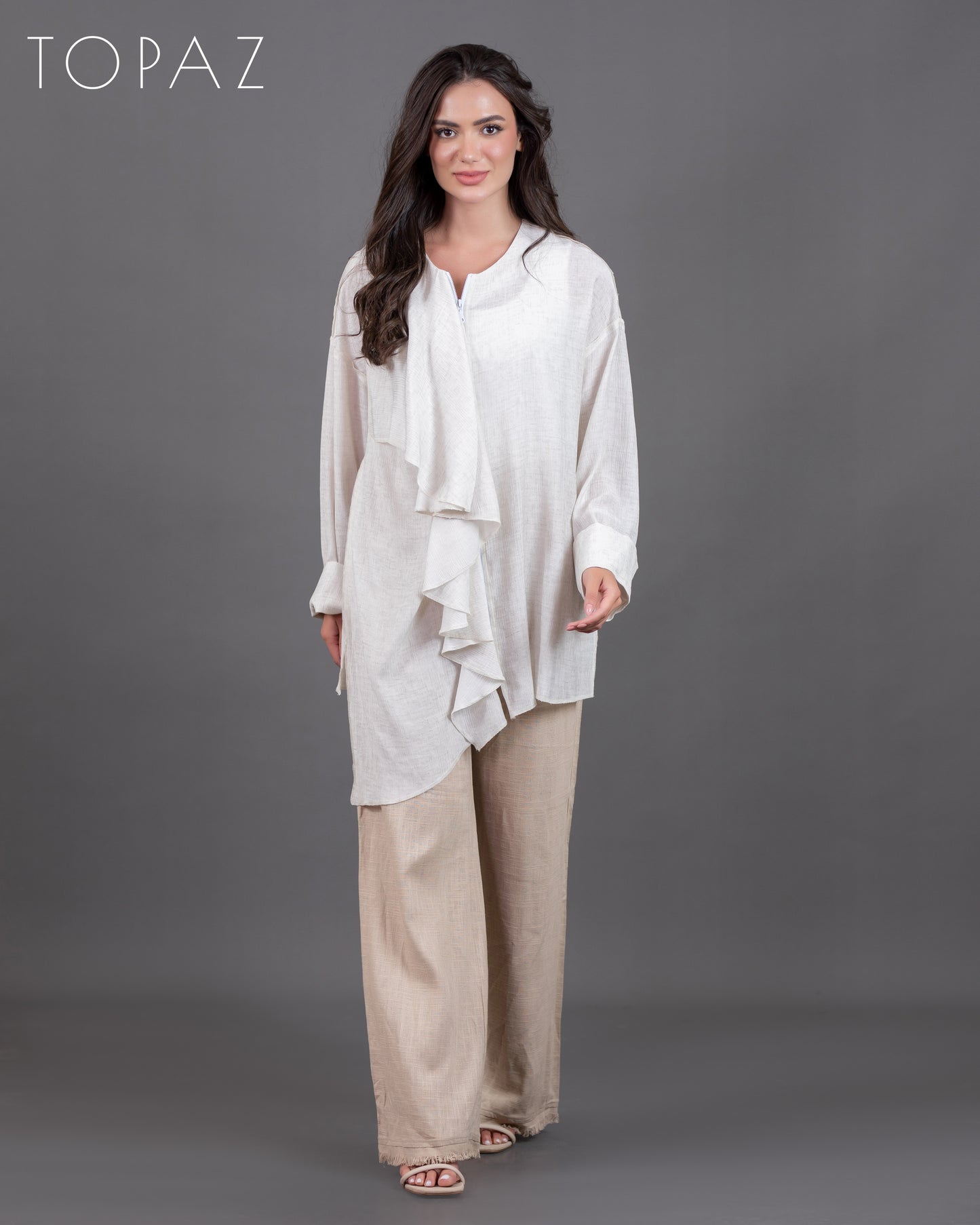 Ruffle Blouse With Zipper