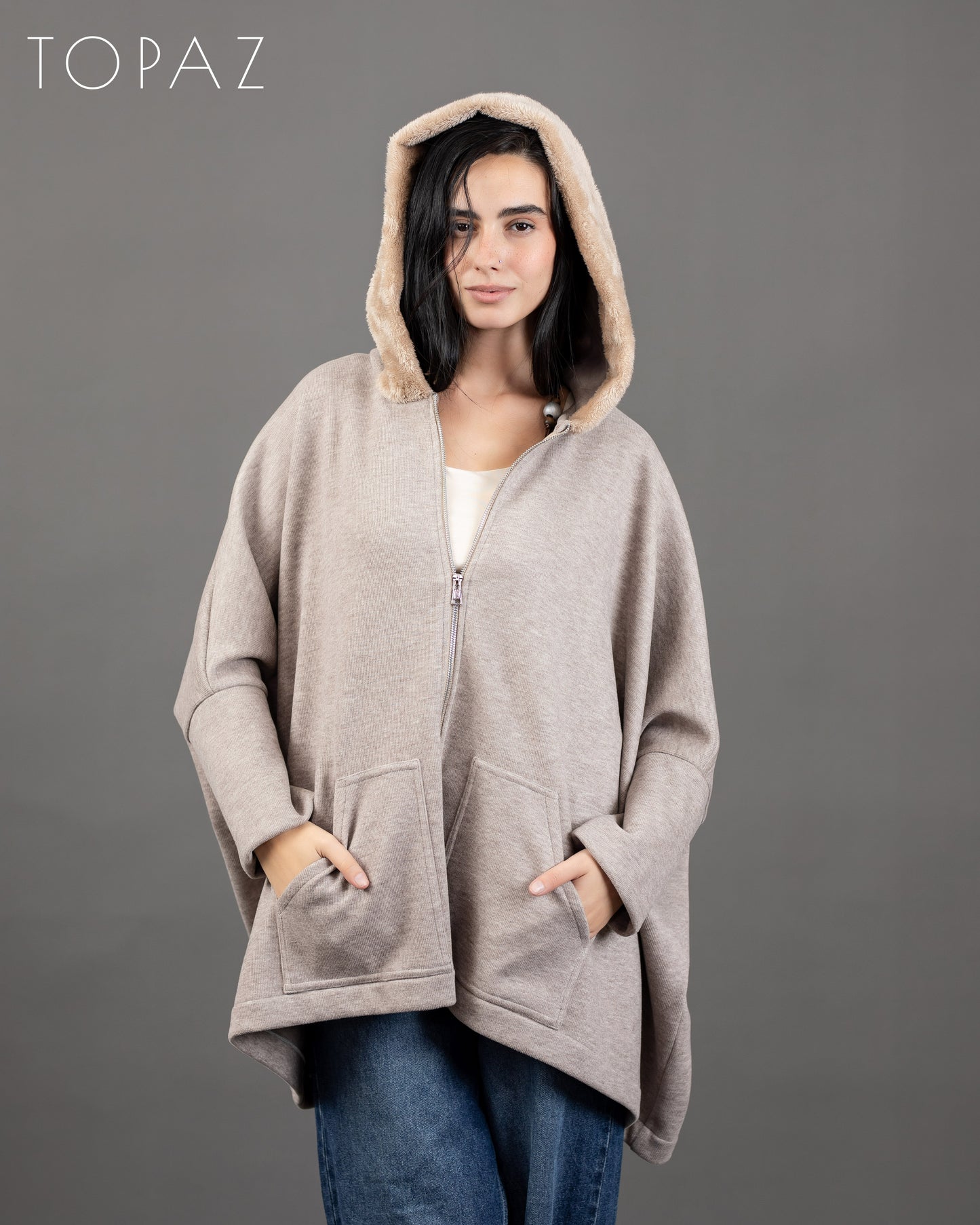 Knit Poncho With Fur