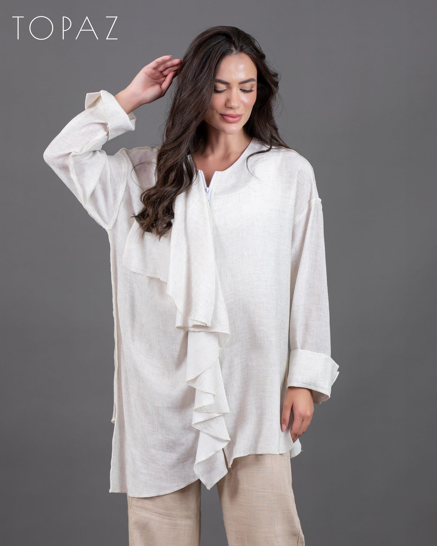 Ruffle Blouse With Zipper