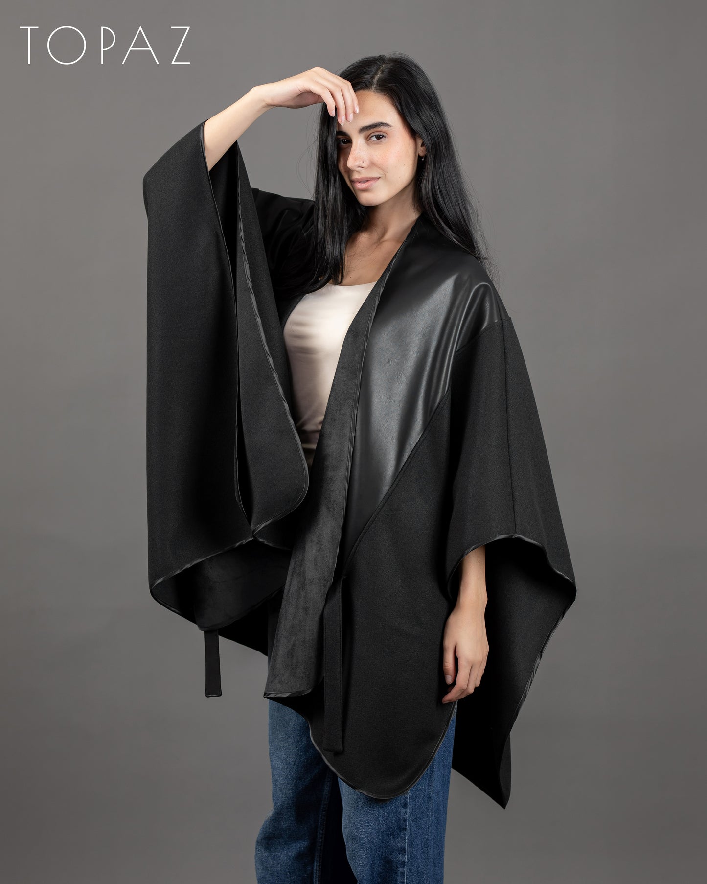 Poncho With Leather Panels