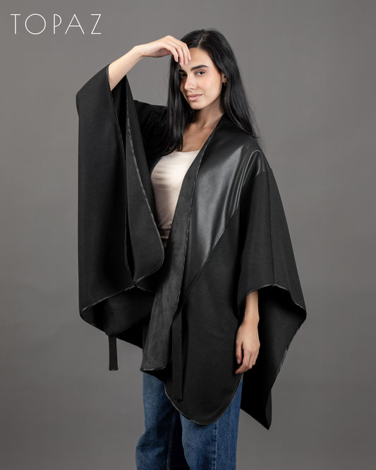 Poncho With Leather Panels