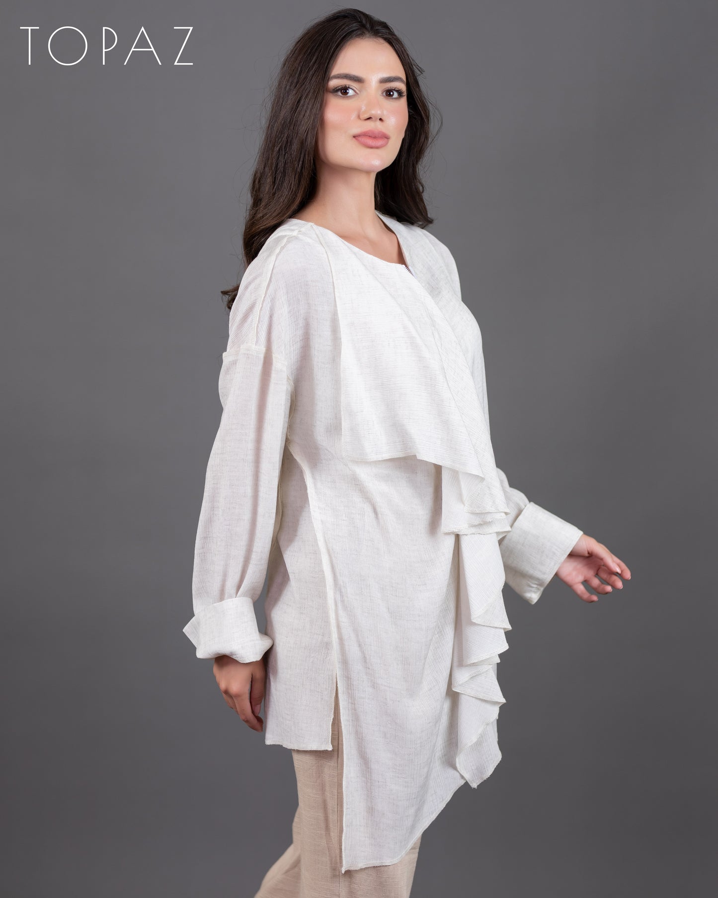 Ruffle Blouse With Zipper