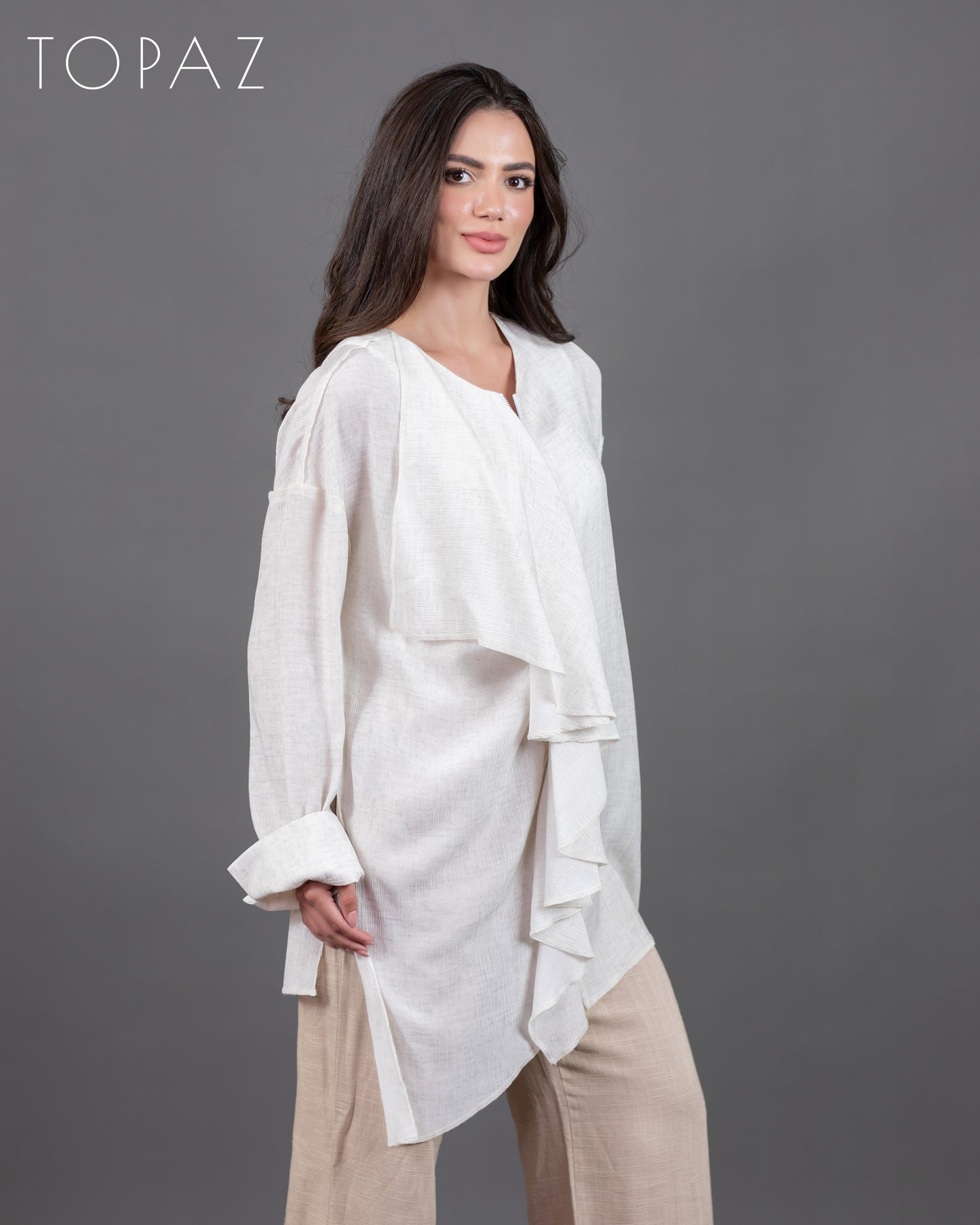 Ruffle Blouse With Zipper