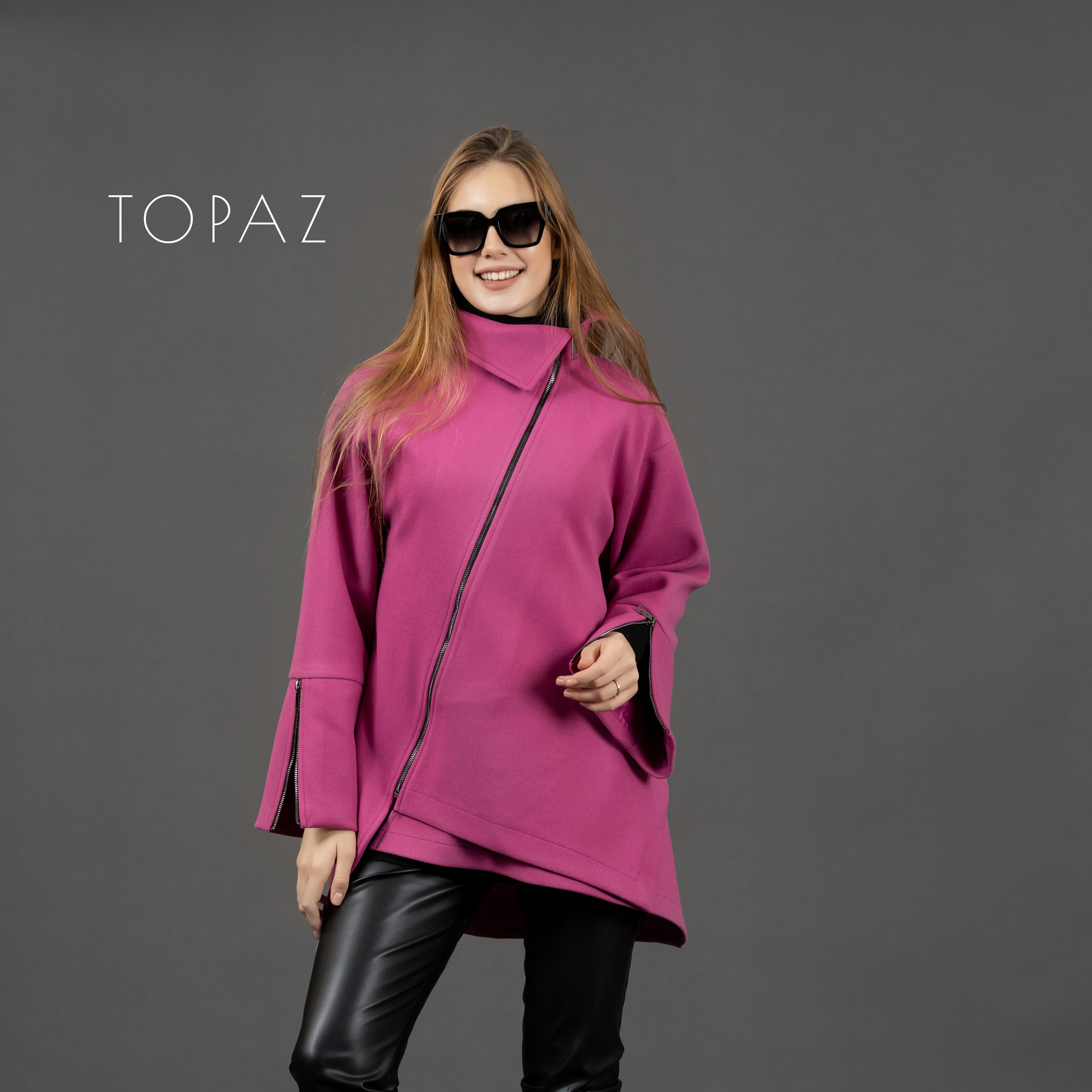 Diagonal Zipper Jacket with Diagonal Zipper – Topaz