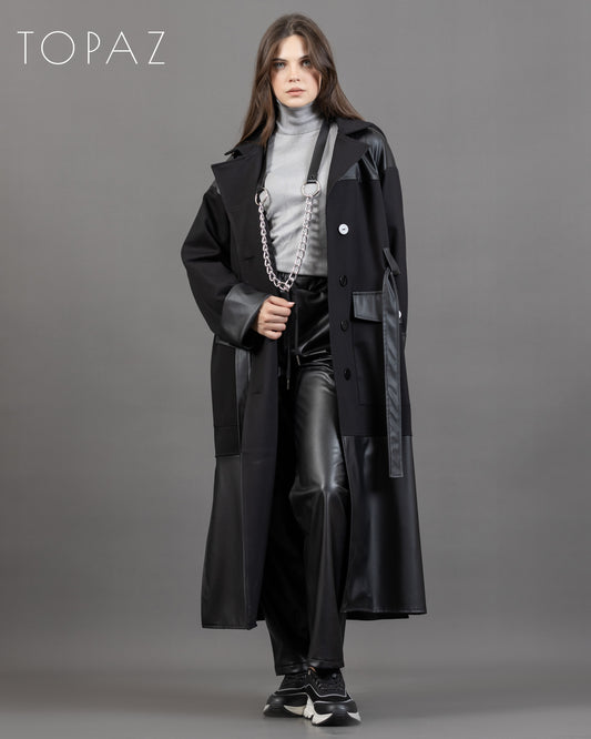 Coat with Leather Detailing