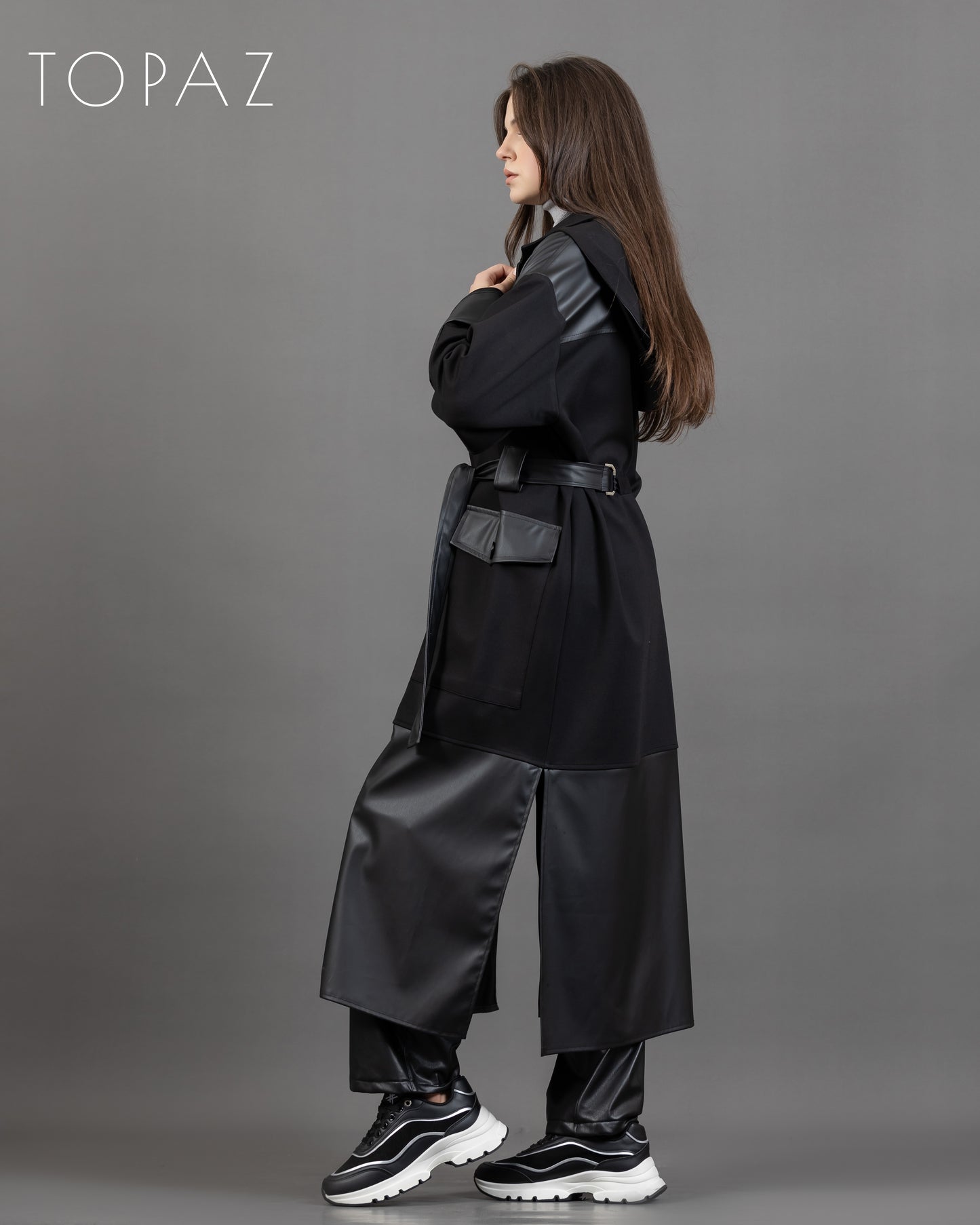 Coat with Leather Detailing