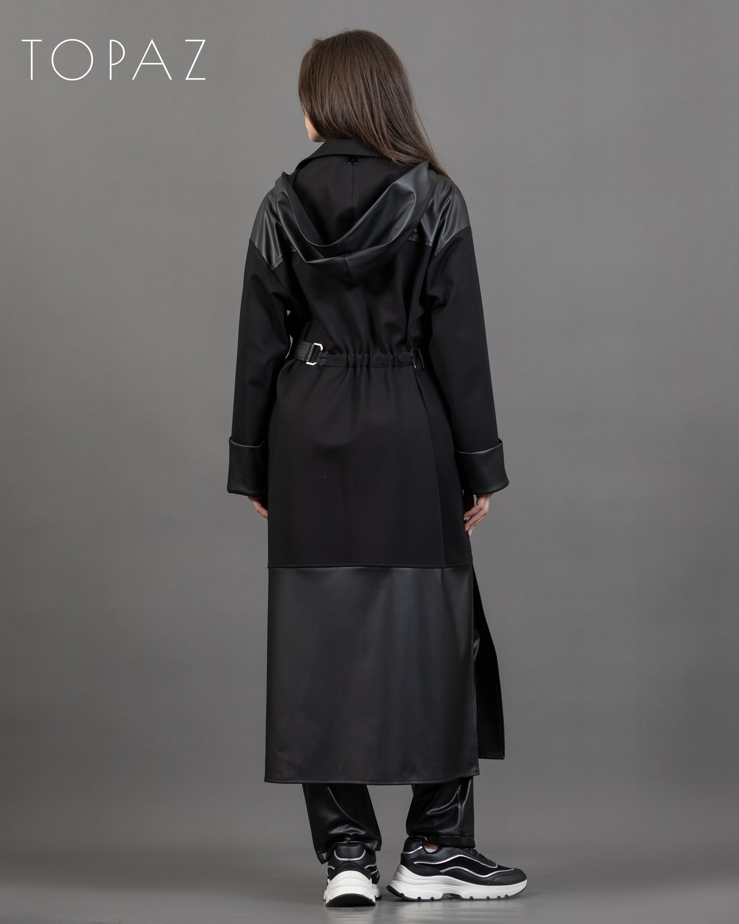 Coat with Leather Detailing