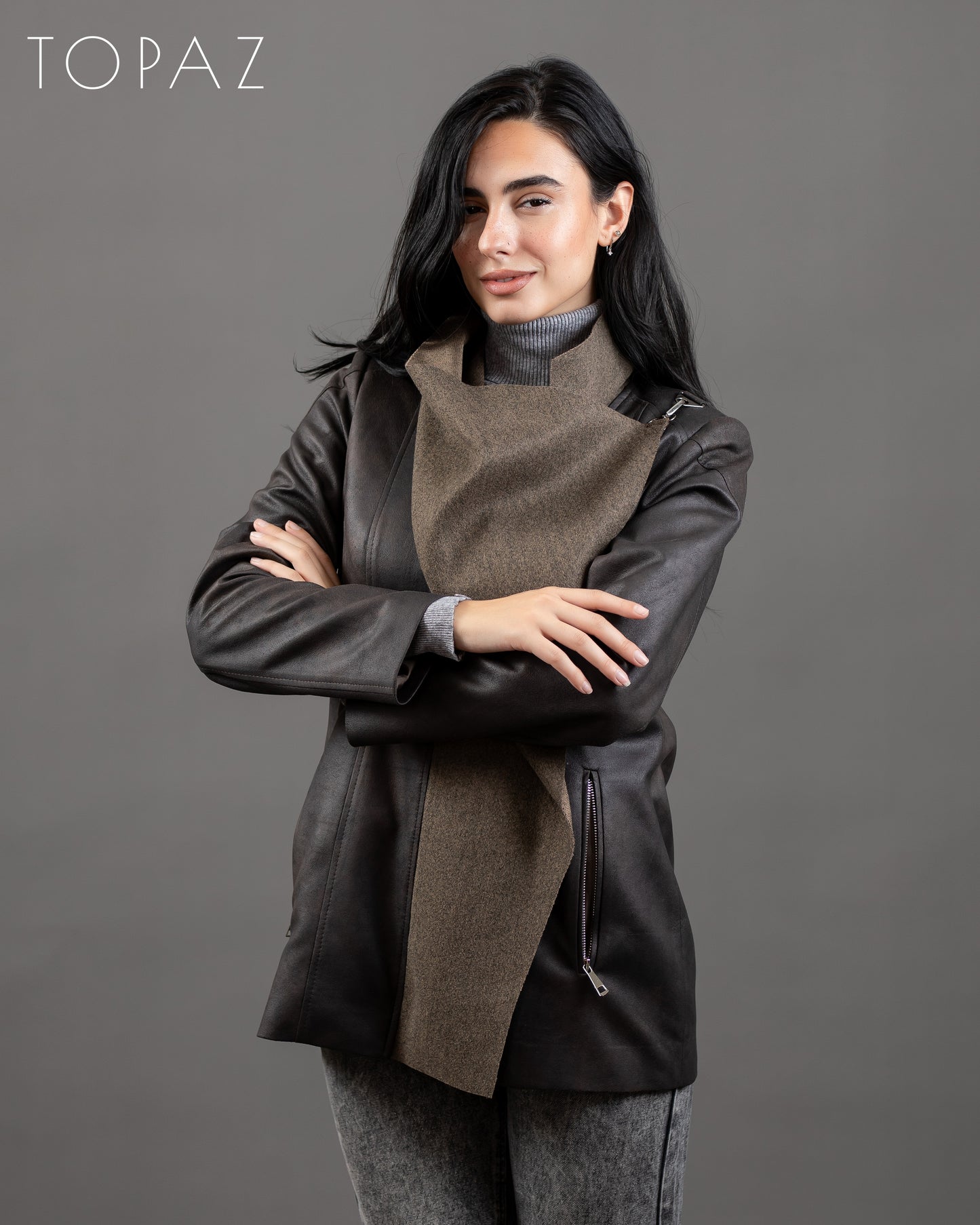 Leather Jacket With Wool Panelling