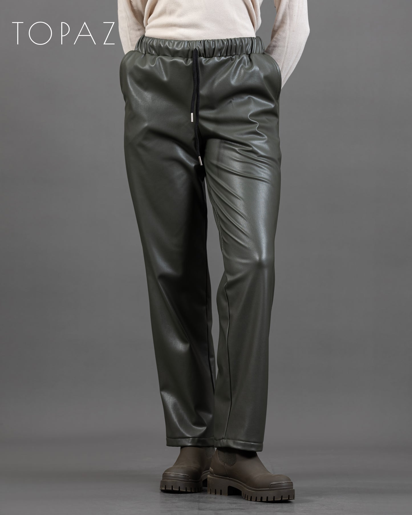 Leather Pants with Elastic Waist